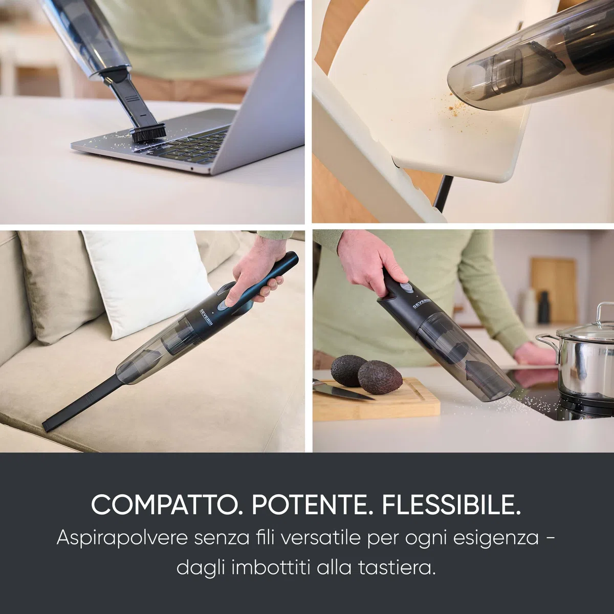 SEVERIN Aspirapolvere Portatile 3 in 1, Aspira Liquidi, Autonomia 25 min, con Stazione di Ricarica, 10,3 x 11,3 x 46,2 cm, Nero - HV 7132