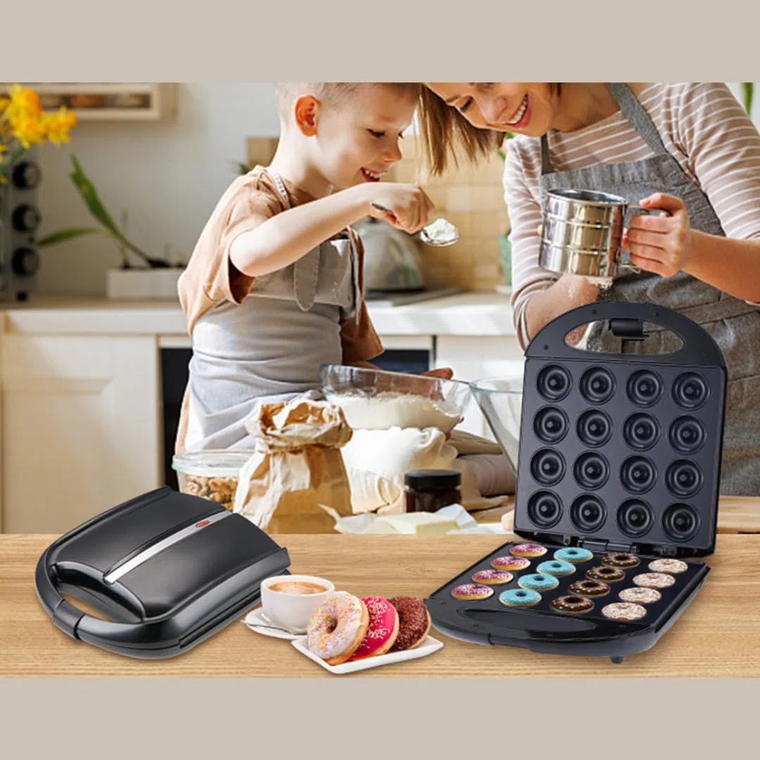Macchina per Ciambelle Antiaderente, 16 Ciambelle in 5 Minuti, 850W, Sicura e Facile da Pulire e da Usare, Regalo Perfetto, Ideale per Casa, Pasticceria, Feste, Tè - Piastra per Donuts, Donut Maker