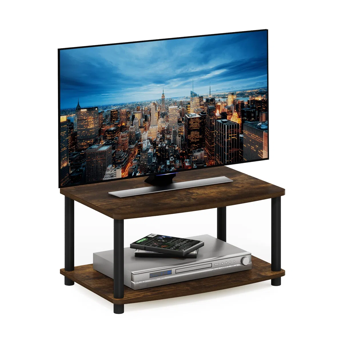 Furinno Turn-N-Tube No Tools Supporti TV rialzati a 2 livelli, Ambra Pino/Nero