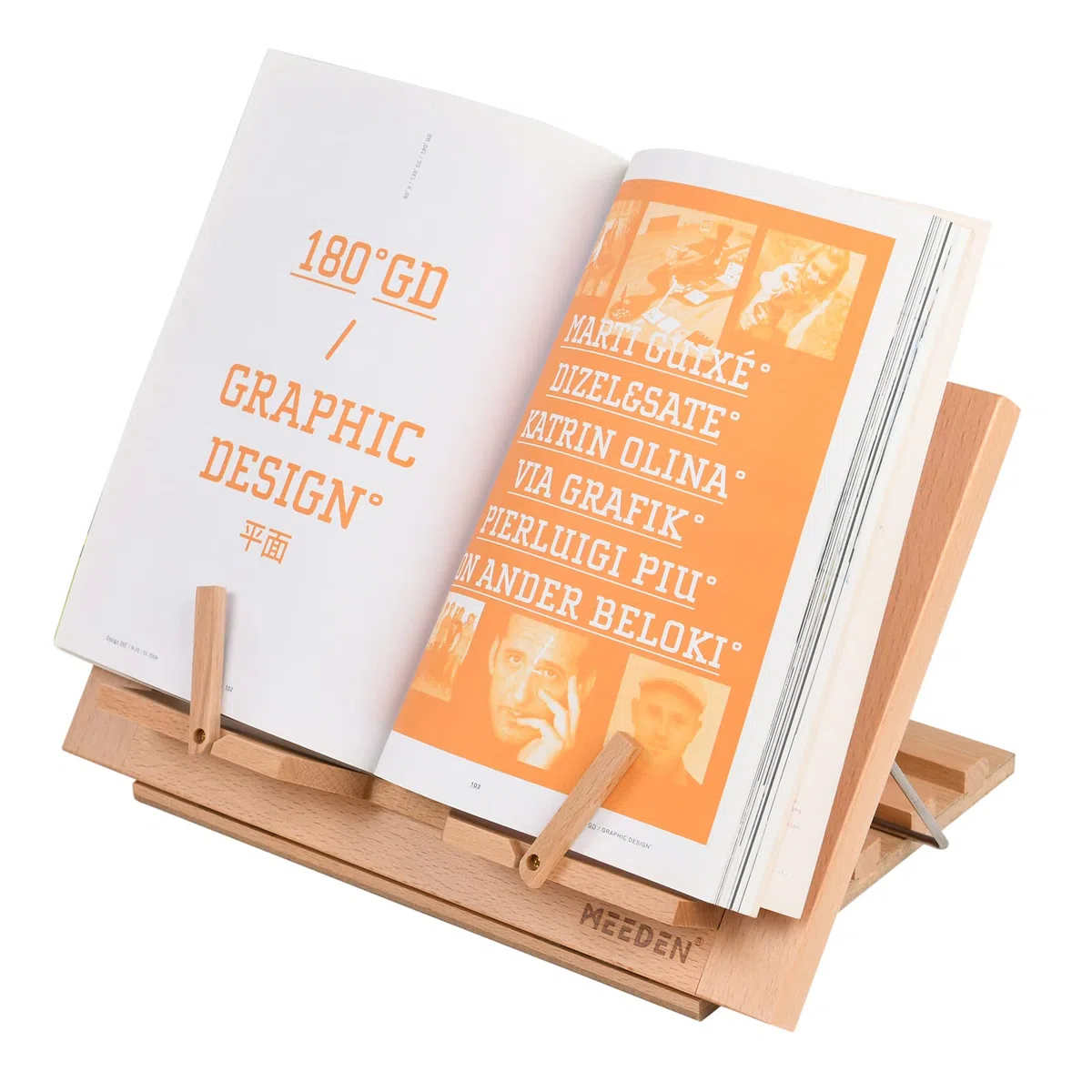 MEEDEN Leggio per Libri con clip portapagine, Porta Libri di Cucina per leggere a mani libere, regolabile pieghevole in legno massello di faggio Laptop Stand per Libro di testo - 34 x 23 cm
