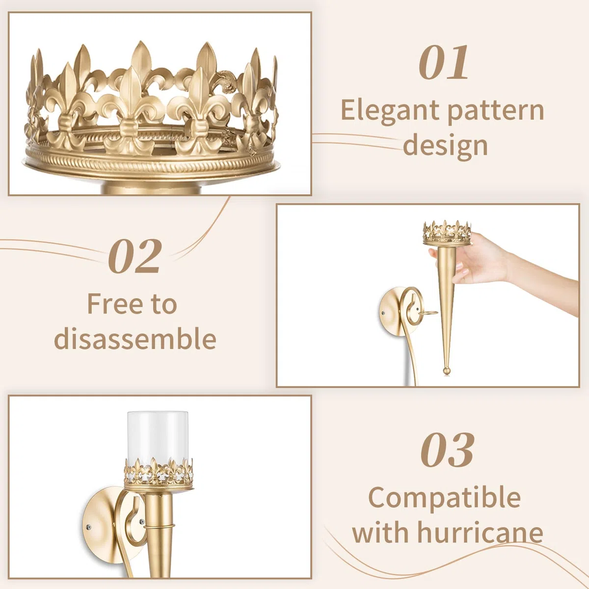 Sziqiqi Portacandele da Parete Set di 2- Applique da Parete Portacandele da Muro per Candele a Colonna Decorazione Murale in Oro per Soggiorno Camera da Letto Camino Bagno