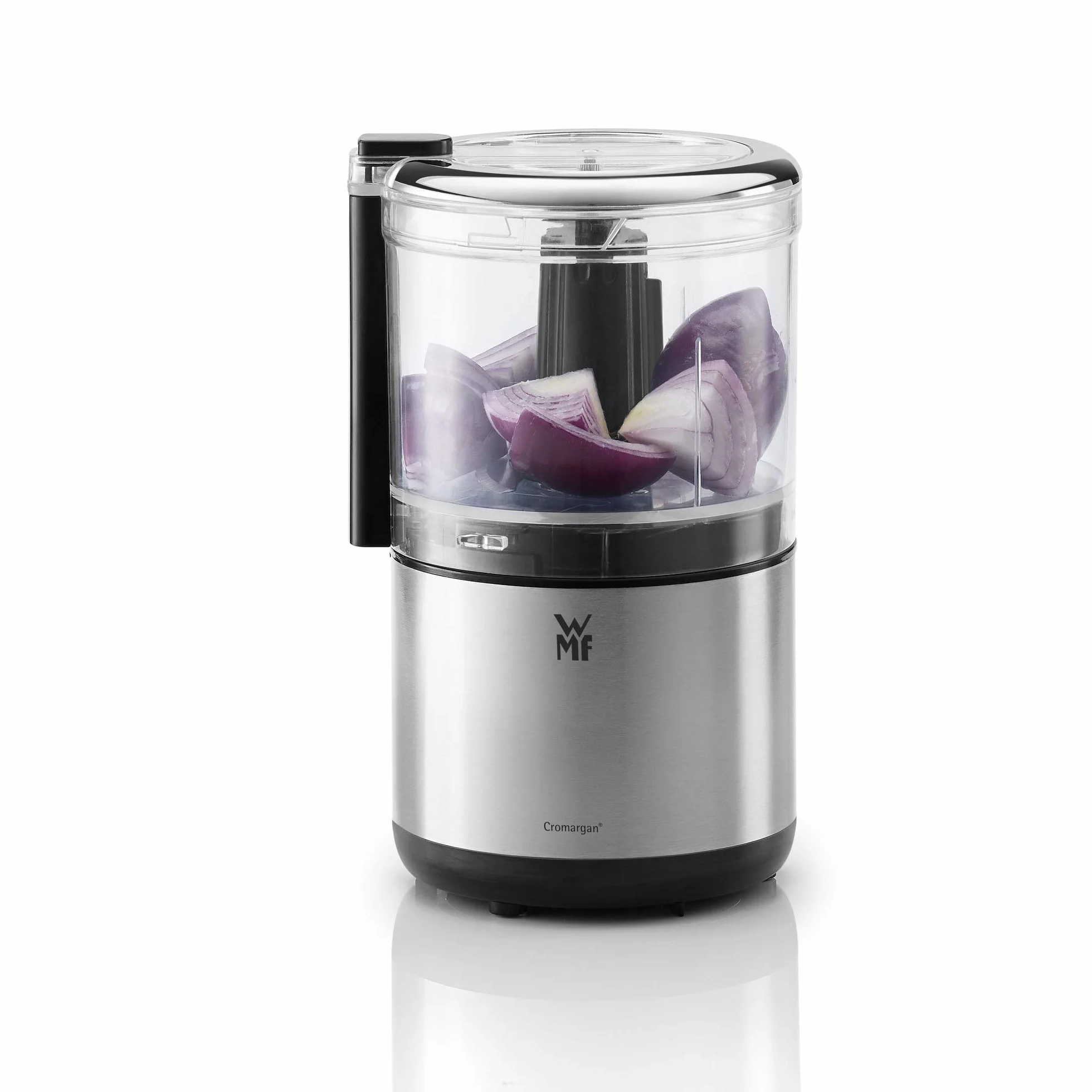 WMF Küchenminis - Tritatutto in Cromargan opaco, salvaspazio, utilizzabile con una sola mano, contenitore rimovibile (0,3 l), 65 W