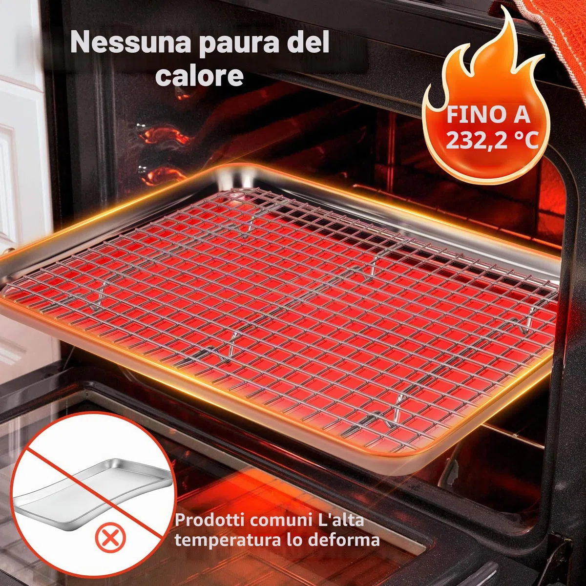 Fire More Teglia da Forno con Griglia di Raffreddamento Rimovibile in Acciaio Inox, Set da 1 Pezzo (1 teglia + 1 griglia), 40,5x30,5x2,5cm, Lucida e Antiruggine, Lavabile in Lavastoviglie