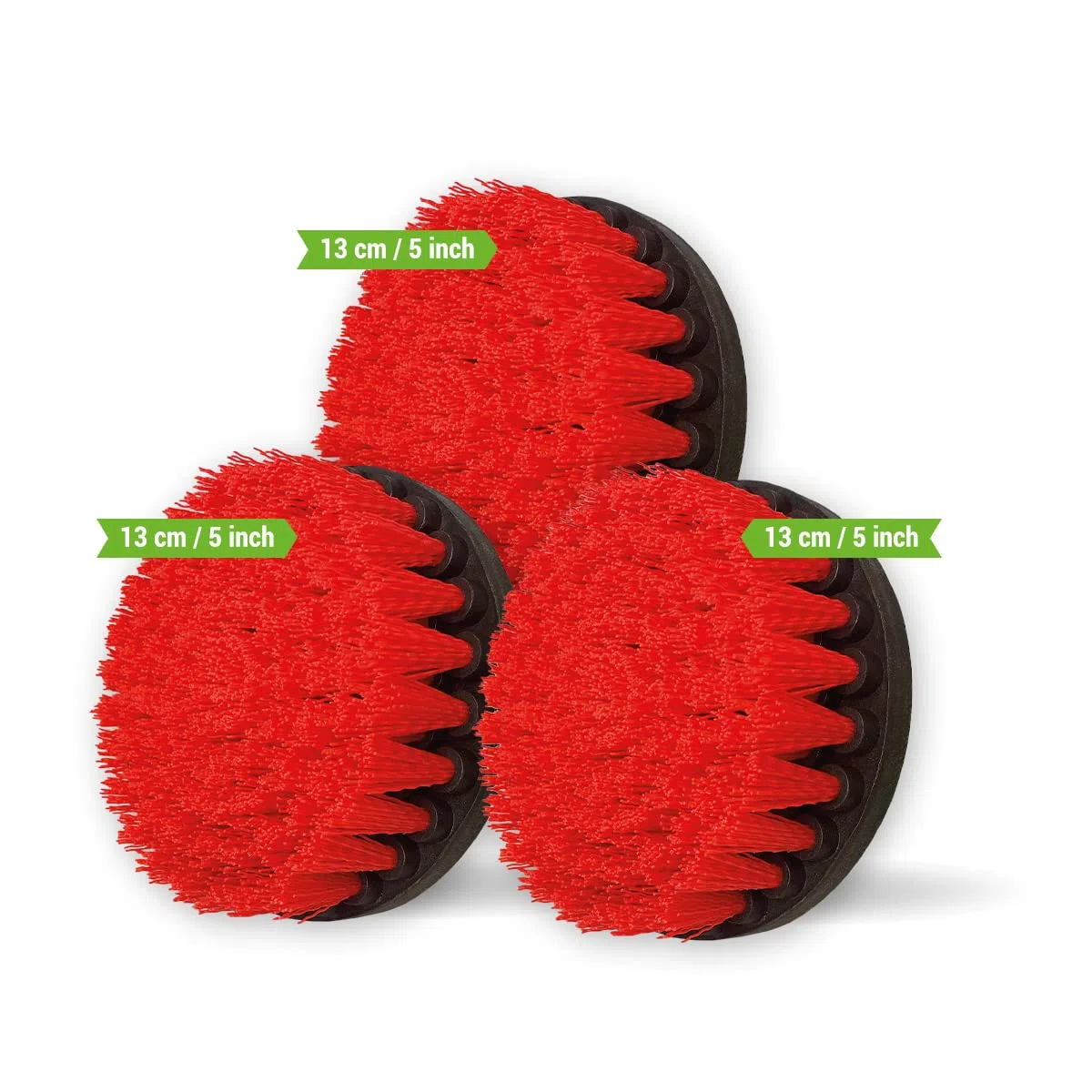 Spazzola Premium per Trapano-Rigida, Rossa, Set 3 Pezzi, 13cm. Spazzola di Pulizia Professionale.Non Graffia le Superfici.Per Garage,Piastrelle,Pietra,Camino e Pulizia dei Cerchioni dell'Auto