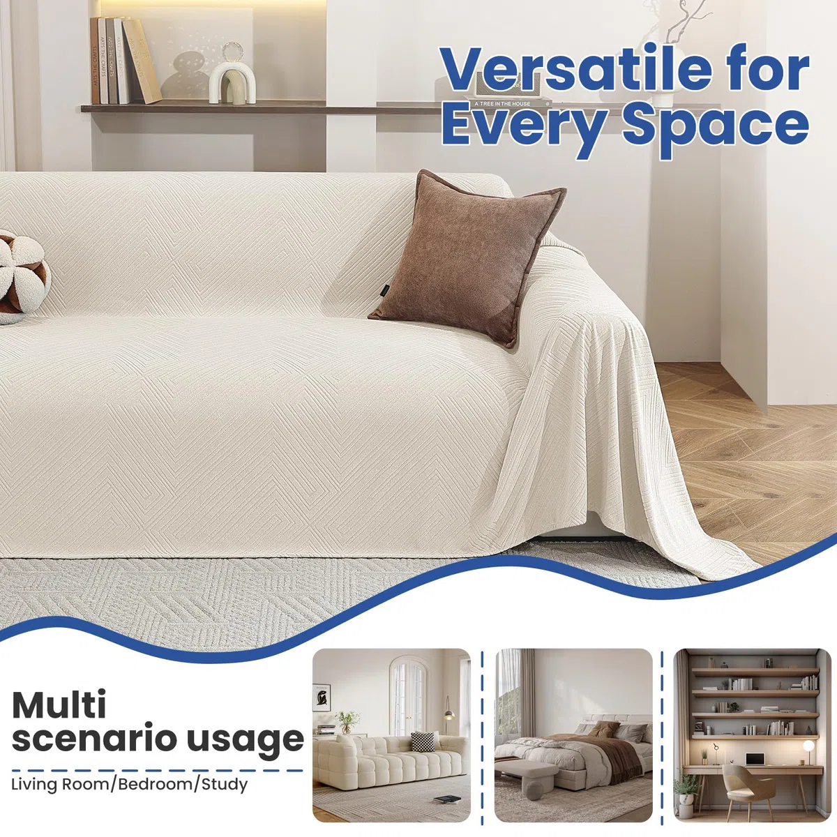 Ystyle Telo Copridivano 3 Posti, 200x340 CM, Copritutto Per Divano Antiscivolo, Foulard Copridivano Morbida e Comoda, Telo Arredo Universale, Gran Foulard Per Divano Antimacchia, Crema