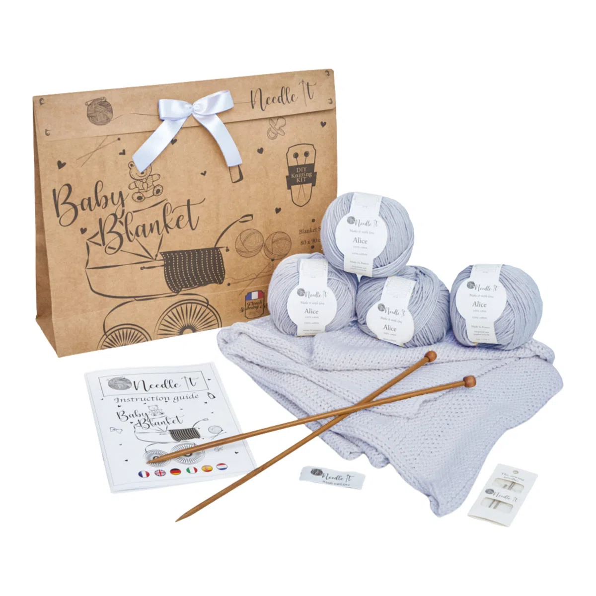 Kit di lavoro a maglia per principianti completo di ferri da maglia - Coperta fai da te per bambini - Idea regalo (Blu Cielo)
