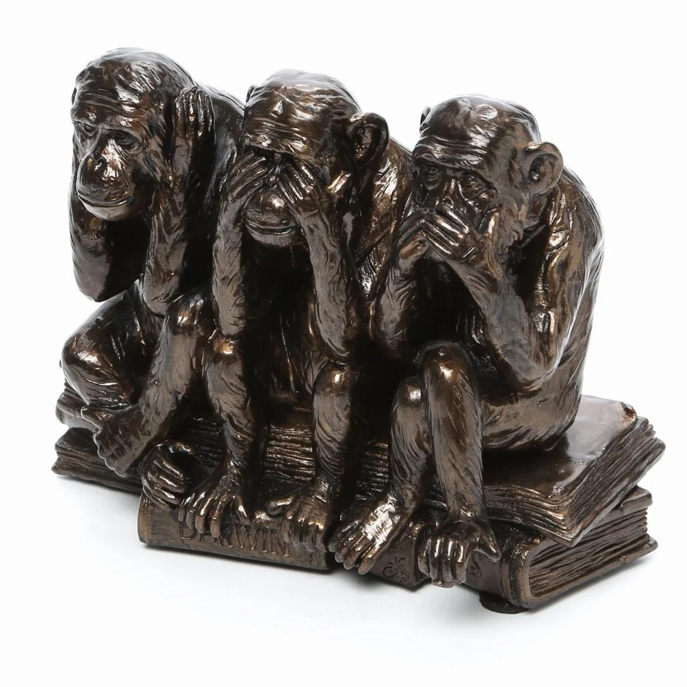 Design Toscano Scimmie "non vedo, non sento, non parlo" Statua con animali Le tre verità umane, poliresina, finitura color bronzo, 17,75 cm