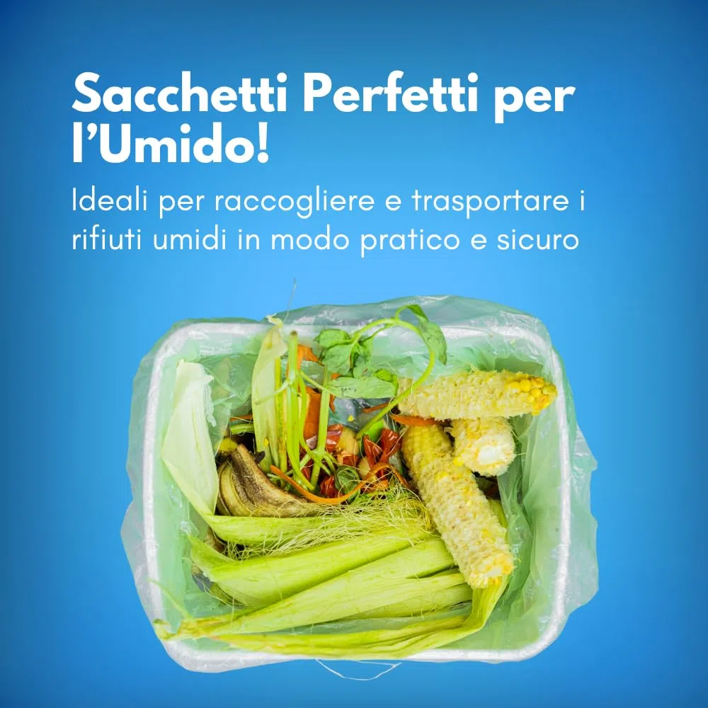 GM 30 Sacchi Spazzatura Verdi 90x120 cm Biodegradabili x Umido, Resistenti, 130 litri, Sacchetti Bio Compostabili x Ristoranti, Buste Immondizia per Rifiuti Organici, 3 Rotoli da 10 buste immondizia