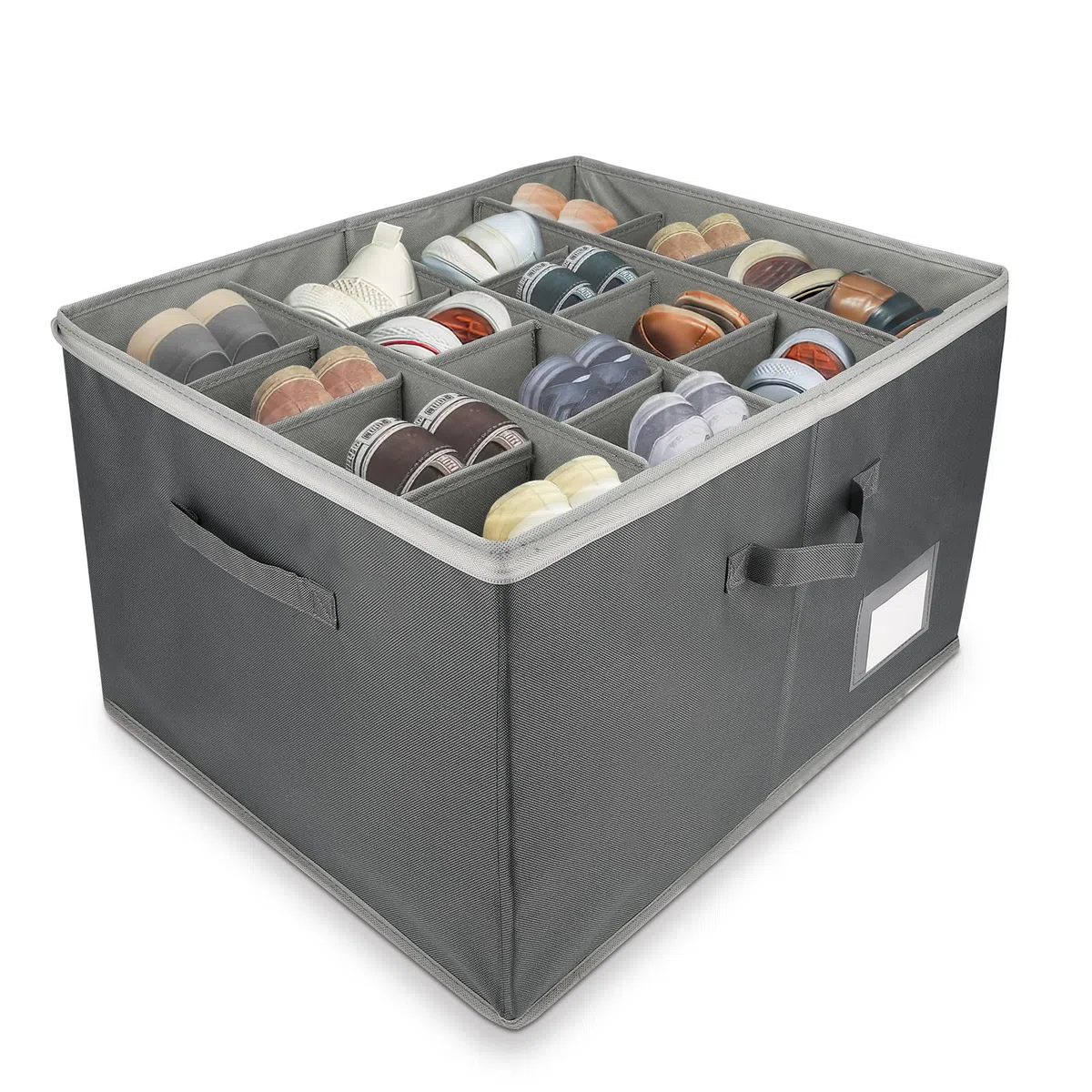 Organizer Scarpe per Armadio, Portascarpe per 16 Paia, Scatola Scarpiera, Organizer per scarpe, Scarpiera Salvaspazio, Porta Scarpe con Supporto Inferiore e Manici Rinforzati, Grigio