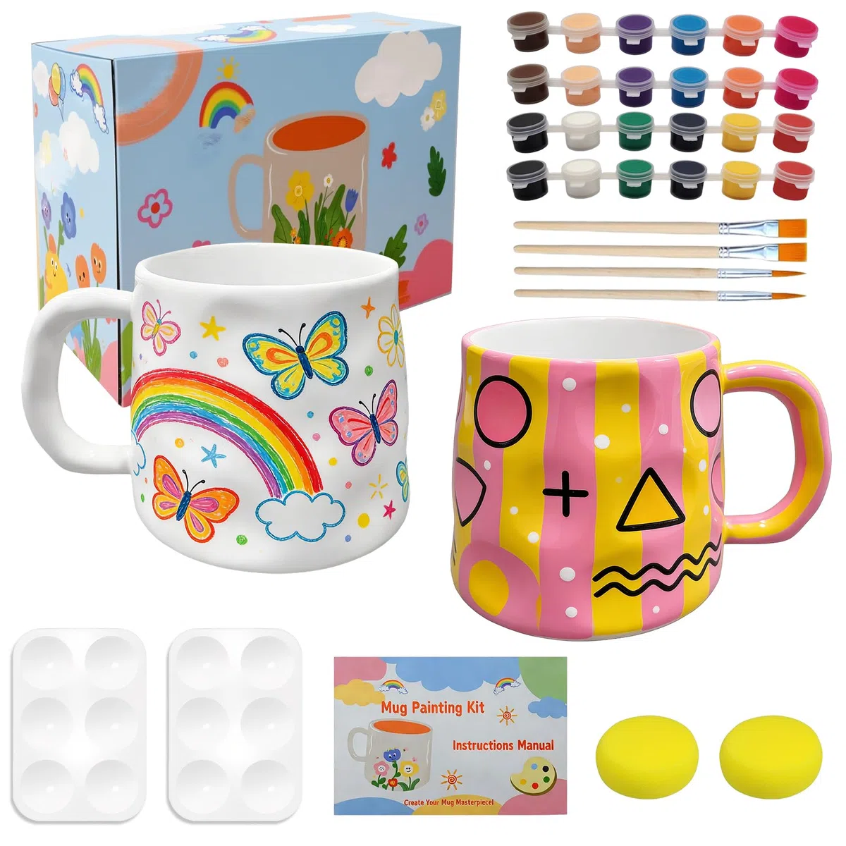 Set di Pittura su Ceramica, Bianco Tazze Kit Ceramica Fai Da Te,Ceramica Pittura Set, Tazze Pittura Set Contiene Tazze, Pennello, Colori E Istruzioni Per Dipingere, Pentole Per Casa, tazza di caffè