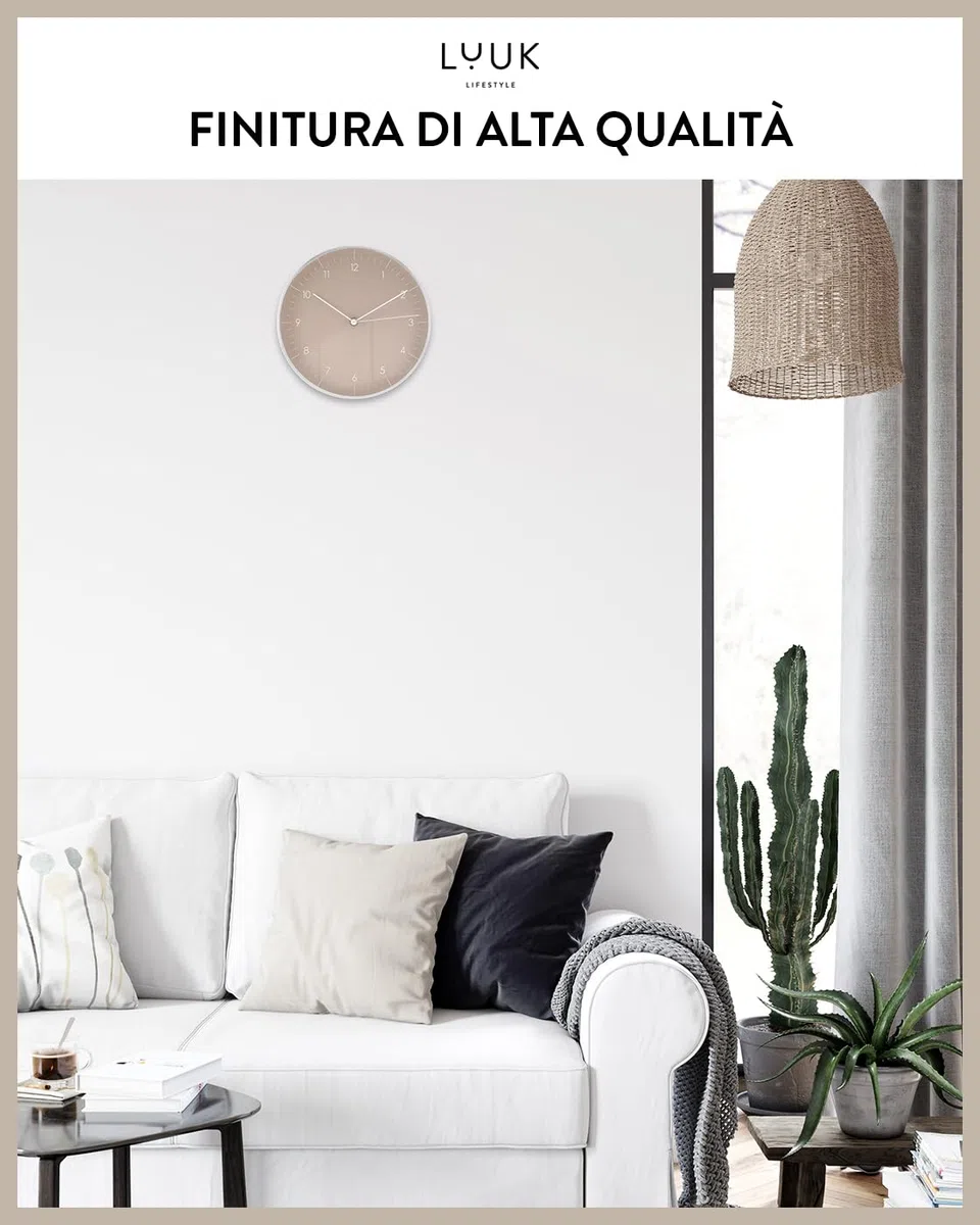 LUUK LIFESTYLE Orologio da Parete Piccolo Moderni (24 cm), Silenzioso senza ticchettio, Regalo per la casa, Ideale per Cucina, Salotto, Soggiorno, Ufficio, con Lancetta dei secondi, Beige e Argento