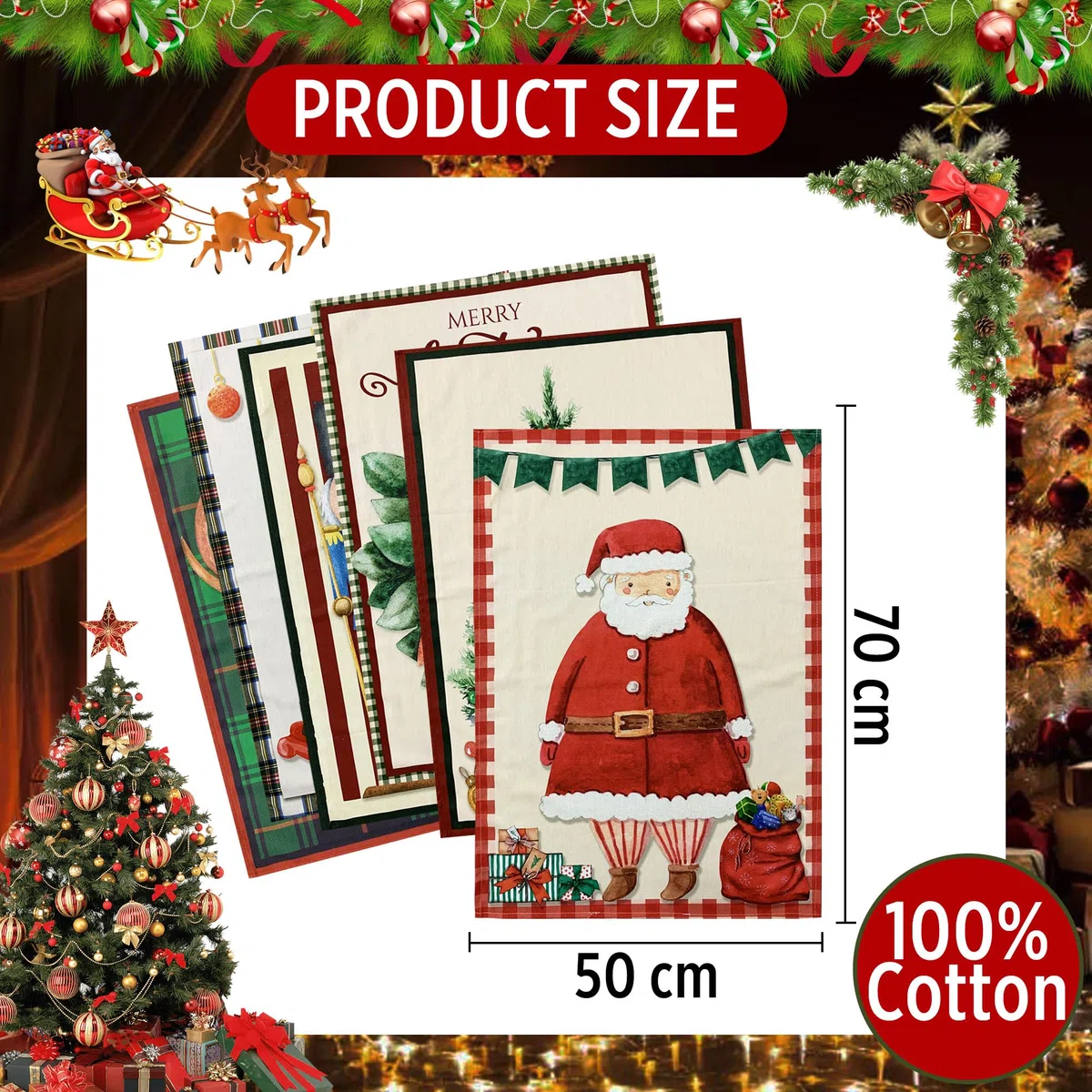 Set Strofinacci Natalizi Canovacci Cotone 6 Pezzi Natale 6483