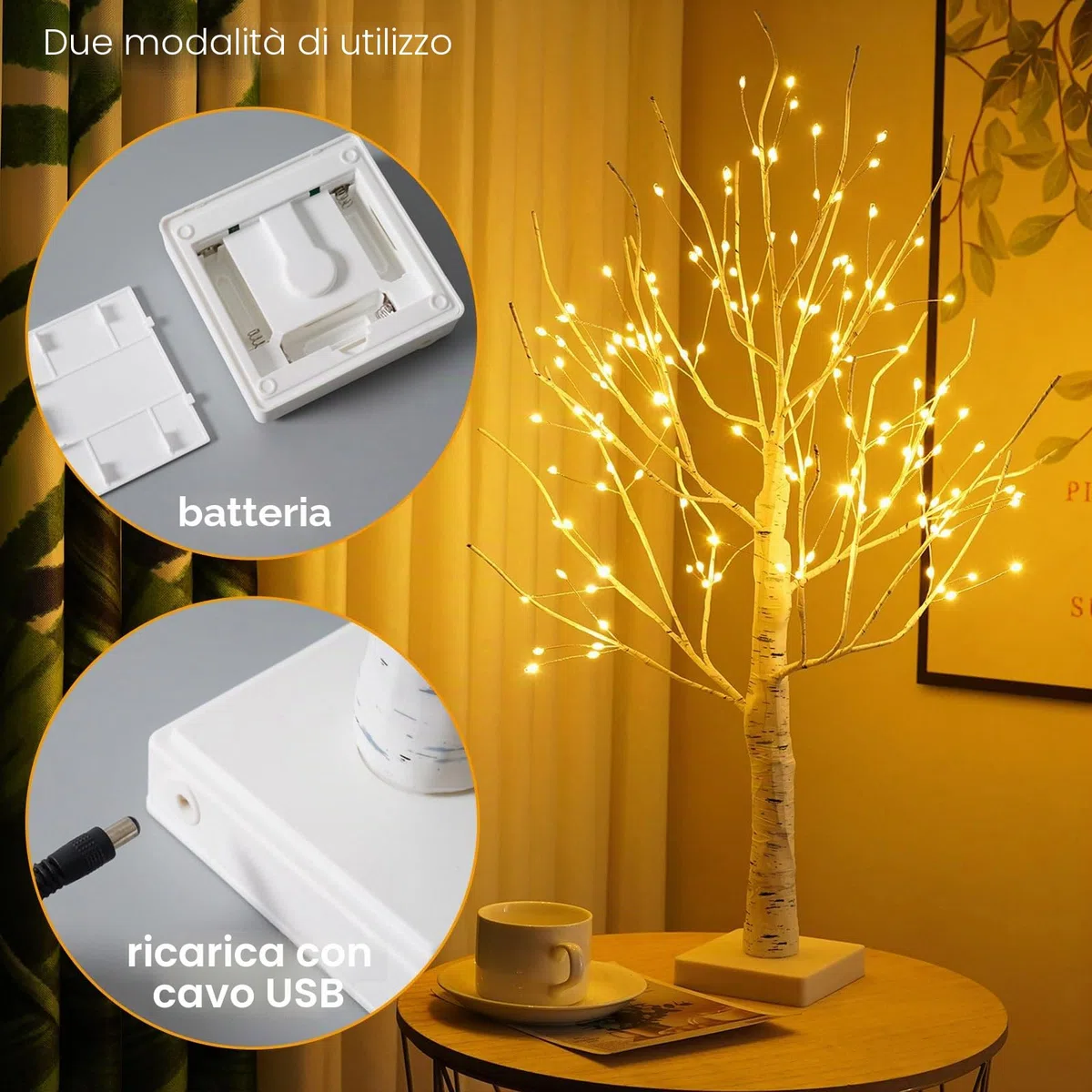Albero Luminoso di Betulla Per Interni con 144 Luci A Led Bianco Caldo, Luci A Alberi Rami Pieghevoli Per Decorazione Natalizia, Matrimonio, Decorazione Interna, Feste, Compleanni