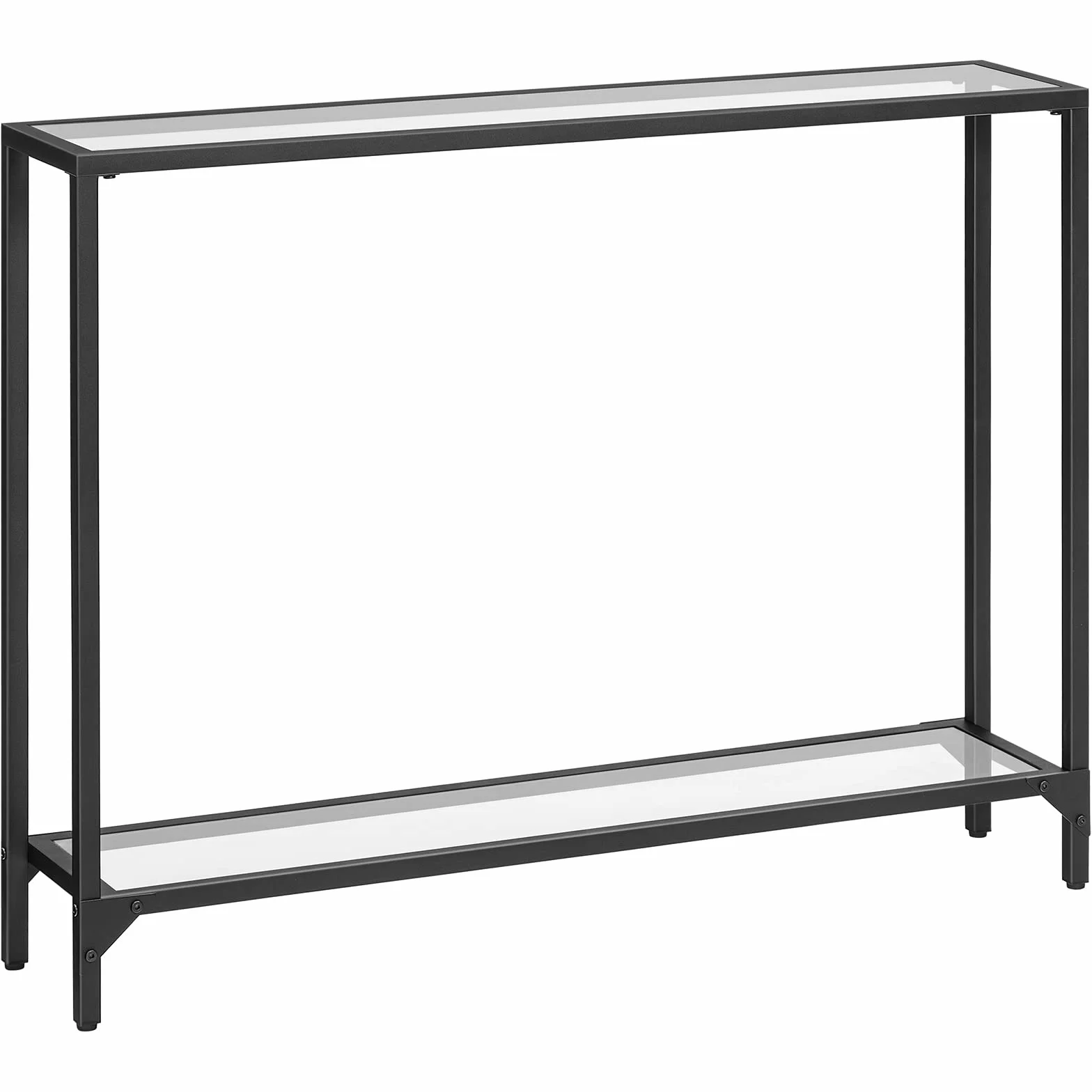 HOOBRO Consolle a 2 ripiani, in vetro, sottile, per corridoio, con 2 ripiani, 100 x 22 x 80 cm, in vetro temperato, tavolino da esposizione moderno per soggiorno, piccolo spazio, nero EBK04XG01
