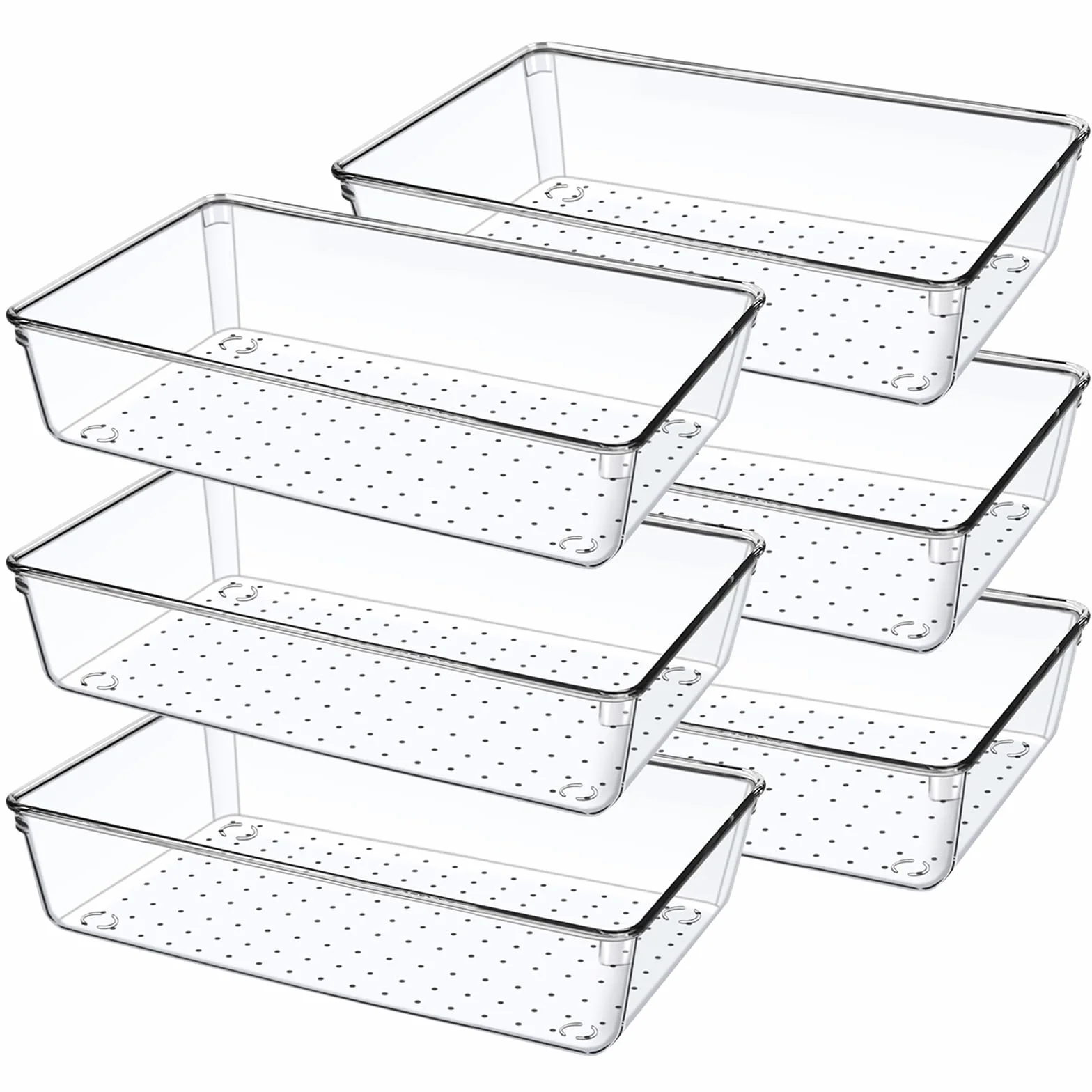 Set di 6 Organizer Cassetti Cucina Trasparente, Plastica Organizer per Cassetti Bagno Scrivania Letto Scatole Cassetto, per Contenitori Trucchi, Posate, Gioielli, Organizzatore Cassetti Portaoggetti