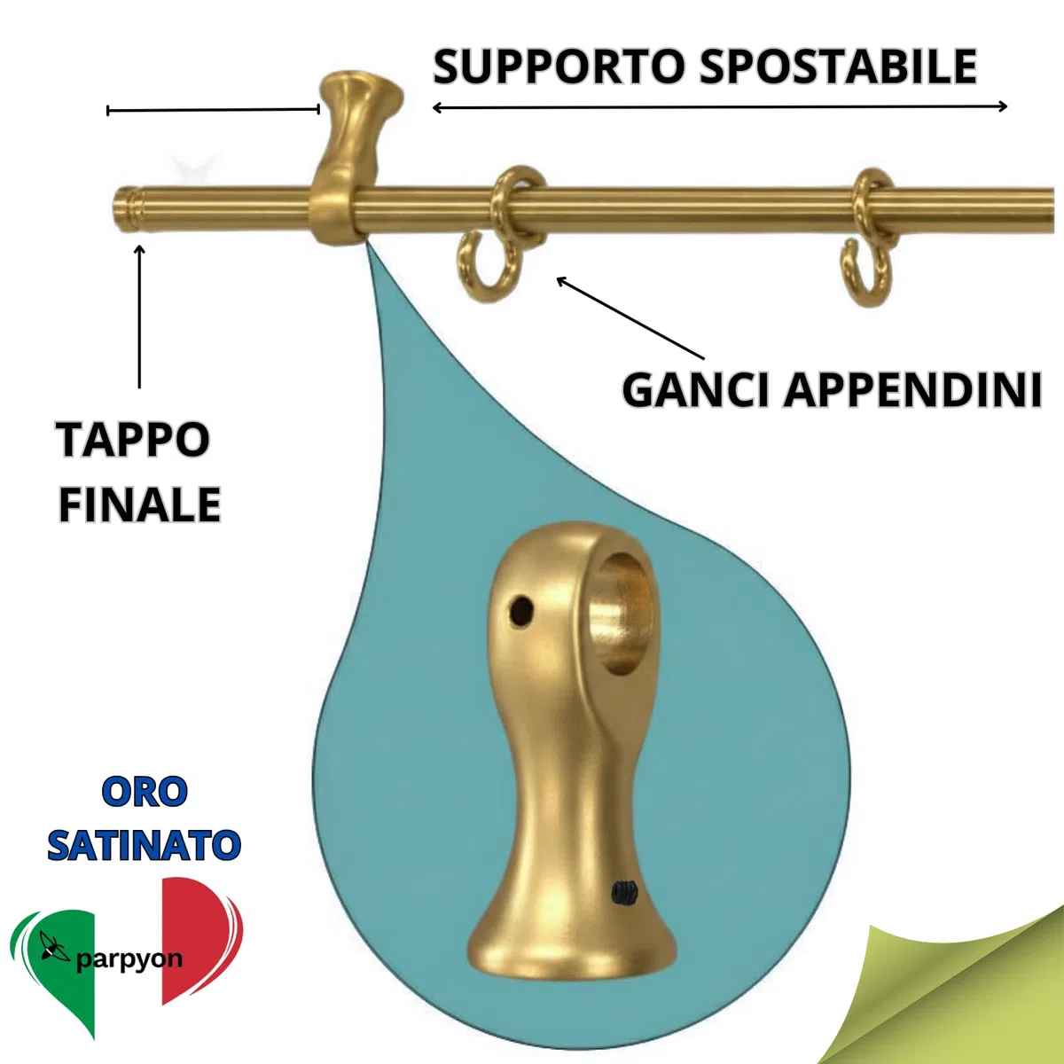 parpyon Porta Utensili da Cucina con Ganci, Barra Portautensili Cucina in Alluminio Porta Mestoli da Cucina per Gadget da Cucina Coperchio Mestolo (Oro Satinato, CM 100)