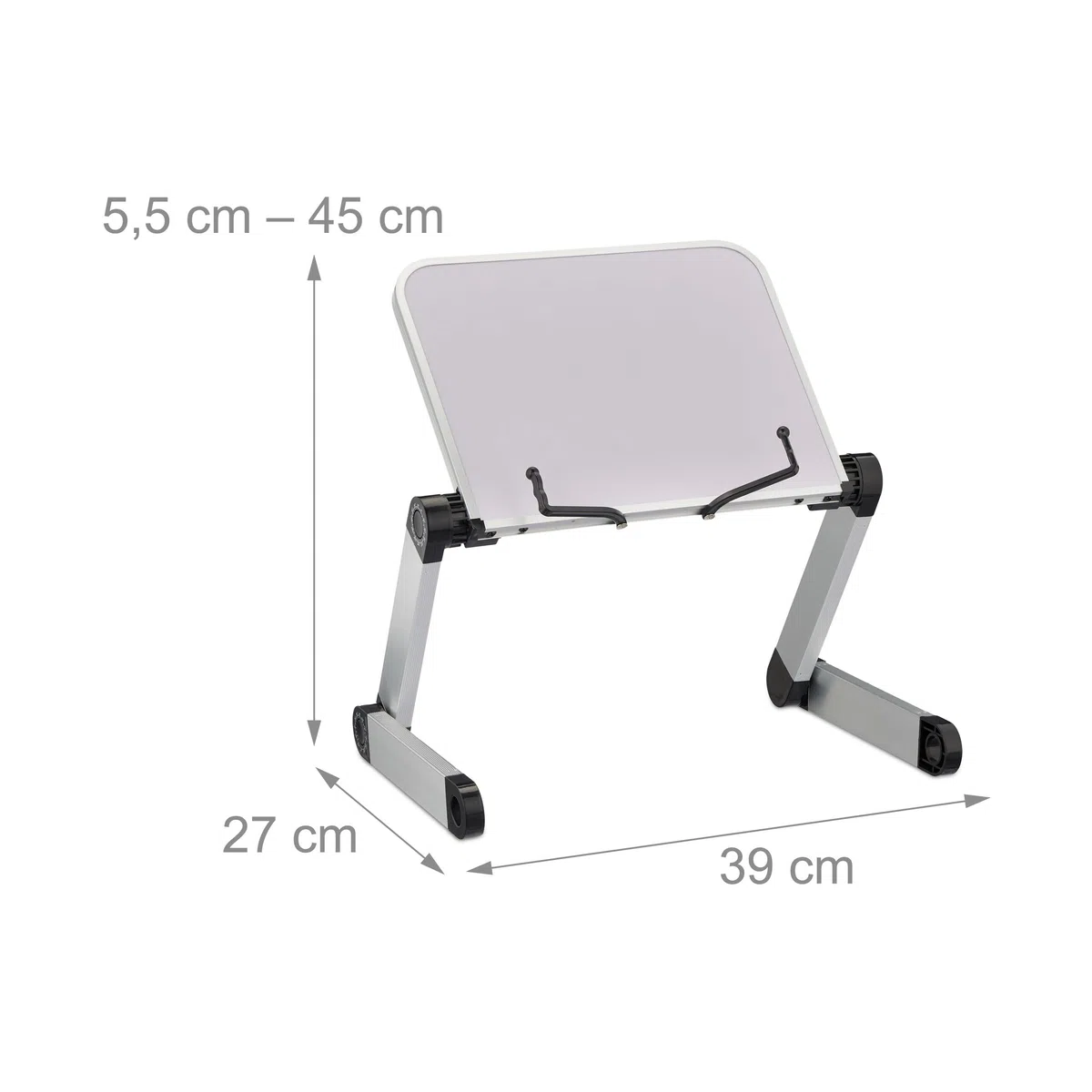 Relaxdays Leggio da Tavolo per Libri, Altezza Regolabile, LxP: 30,5x24 cm Reggilibri, Quaderni, Tablet, Bianco Argentato