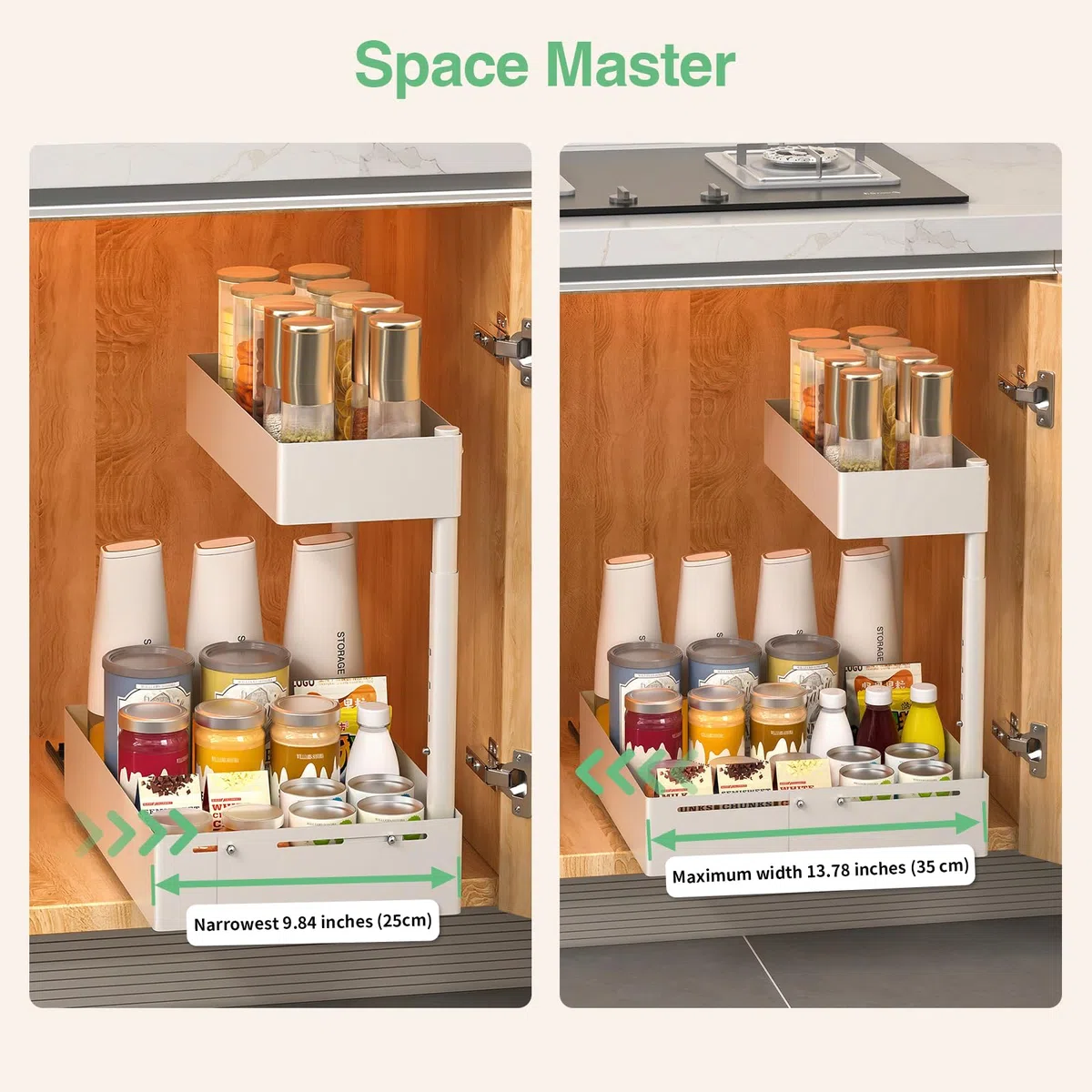 Organizer Sottolavello Cucina Regolabile in Metallo – Sistema Estraibile e Altezza Regolabile, Organizzatore Universale per Lavello in Cucina e Bagno con Porta Detersivi Salvaspazio (1, Bianco)