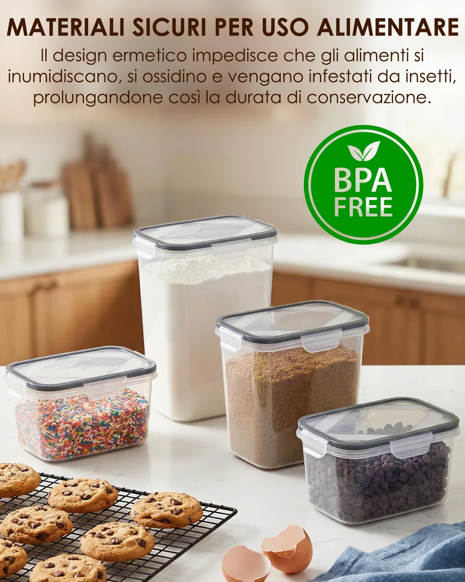 Contenitori ermetici per alimenti con coperchio, 24 pezzi, contenitori cucina impilabili senza BPA, barattoli per conservazione di farina, riso, pasta e cereali, per dispensa e organizzazione cucina