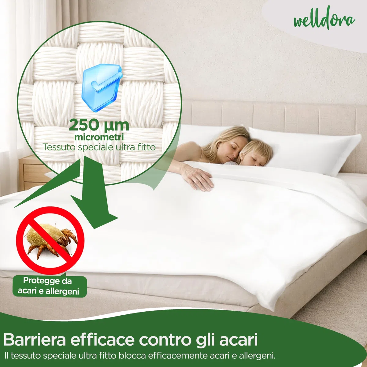 Welldora Copripiumino Antiacaro, Copri Piumino Testato contro Acari e Cimici dei Letti, Lenzuola Antiacaro Anallergiche (135x200cm)