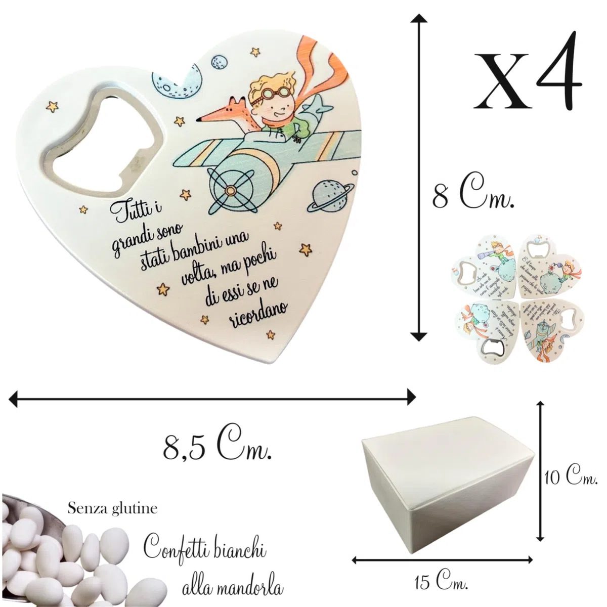 Set Bomboniere Apribottiglie Il Piccolo Principe, 4 Pezzi
