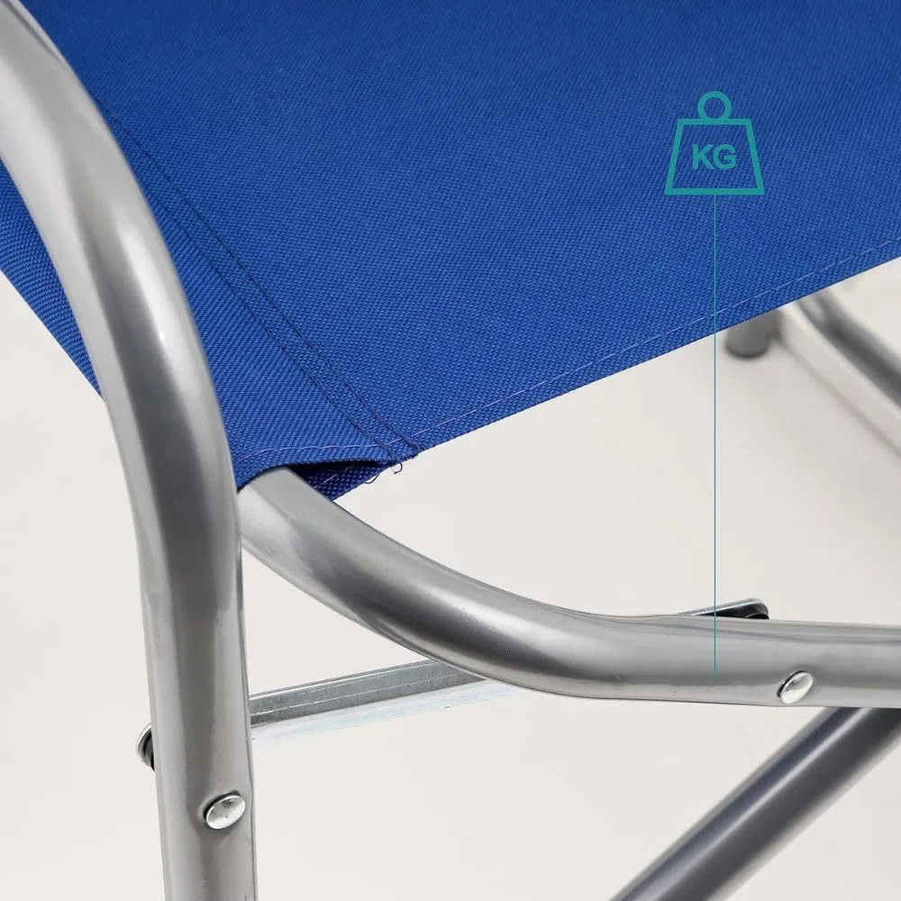 Sedia da Regista Pieghevole in Acciaio Tubolare – Poltrona Ergonomica Salvaspazio in Tela per Campeggio, Mare e Spiaggia – 45x57x81 cm, Blu
