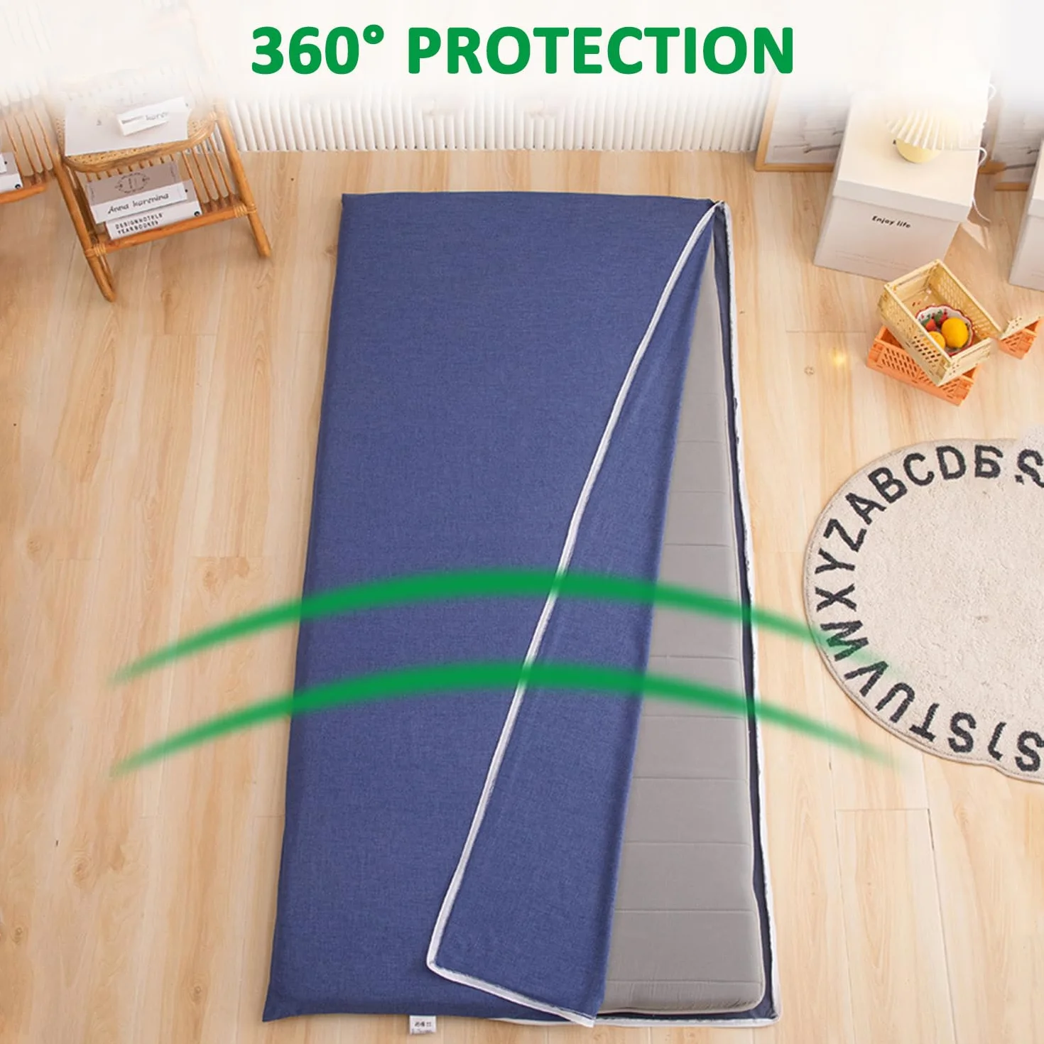 Fodera Futon Morbida 100% per Materasso Futon Pavimento Shikibuton Tradizionale,Copertura Protettiva per Tappetino Tatami Cotone Lavabile con Cerniera,Senza Materasso,Verde,80x190cm/31x75