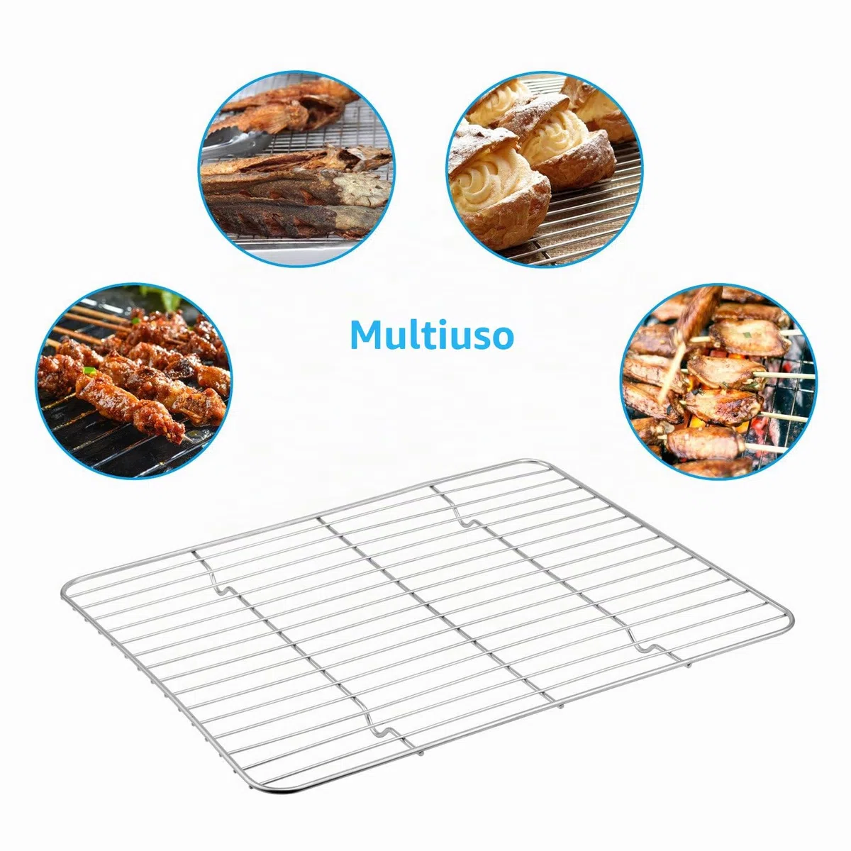 Teglia da Forno con Griglia di Raffreddamento in Acciaio Inox, Teglie per Pizza Antiaderente Teglia Rettangolare per Pane, Biscotti, Pizza e Torte, 40,5 x 30,5 x 2.5 cm (1+1)