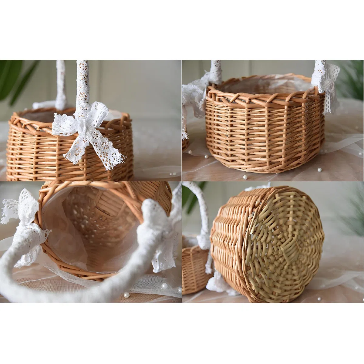 2 Pezzi Cestini Vimini con Manico in Rattan, Cesto da Matrimonio in Paglia, Cesto di Fiori per Bambini