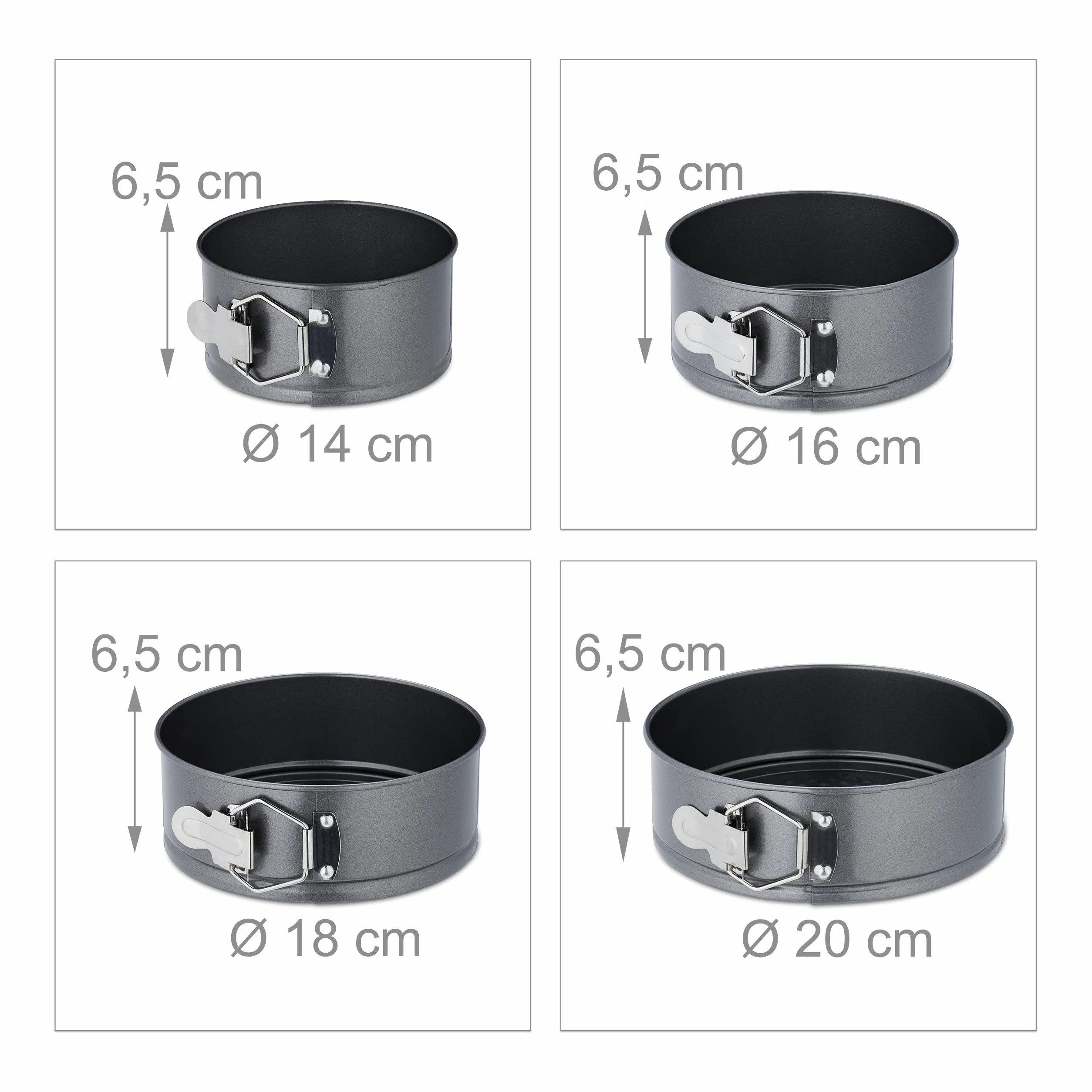 Relaxdays Set da 7 Teglie Rotonde per Dolci, Ø 14/16/18/20/24/26/28 cm Acciaio Inox Rivestimento Antiaderente, Antracite