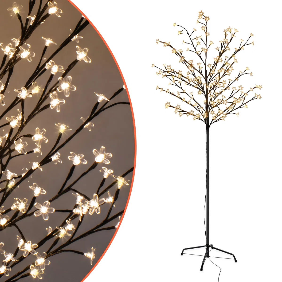 Spetebo Fiori di ciliegio albero per esterni con 180 fiori LED – H 180 cm – Albero luminoso Sakura bianco caldo illuminato con spina IP44 – Decorazione da giardino illuminazione natalizia albero di