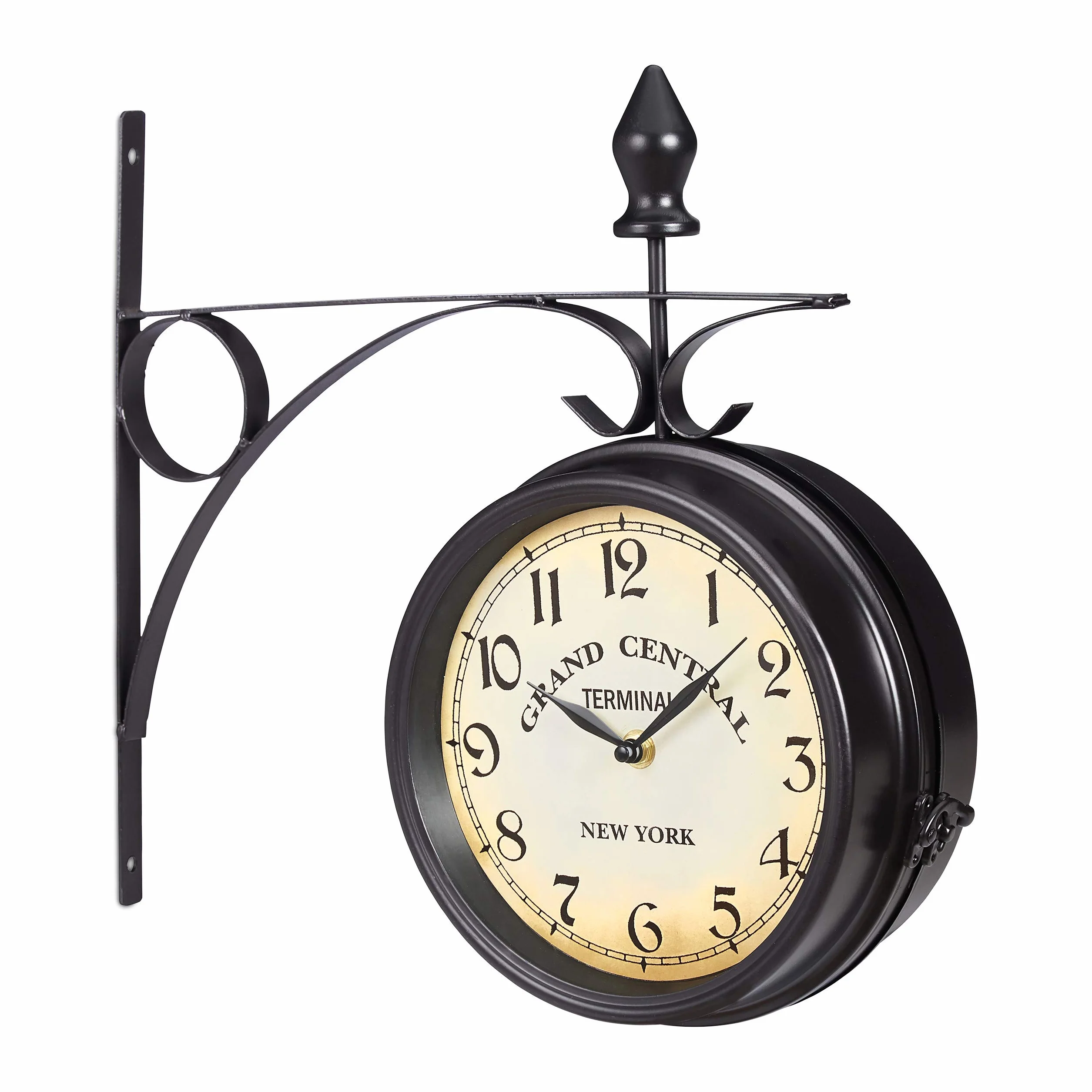 Relaxdays Orologio Ferroviario, a Batterie, Bifacciale, Vintage, New York, Retrò, HLP 35 x 35 x 10 cm, Nero