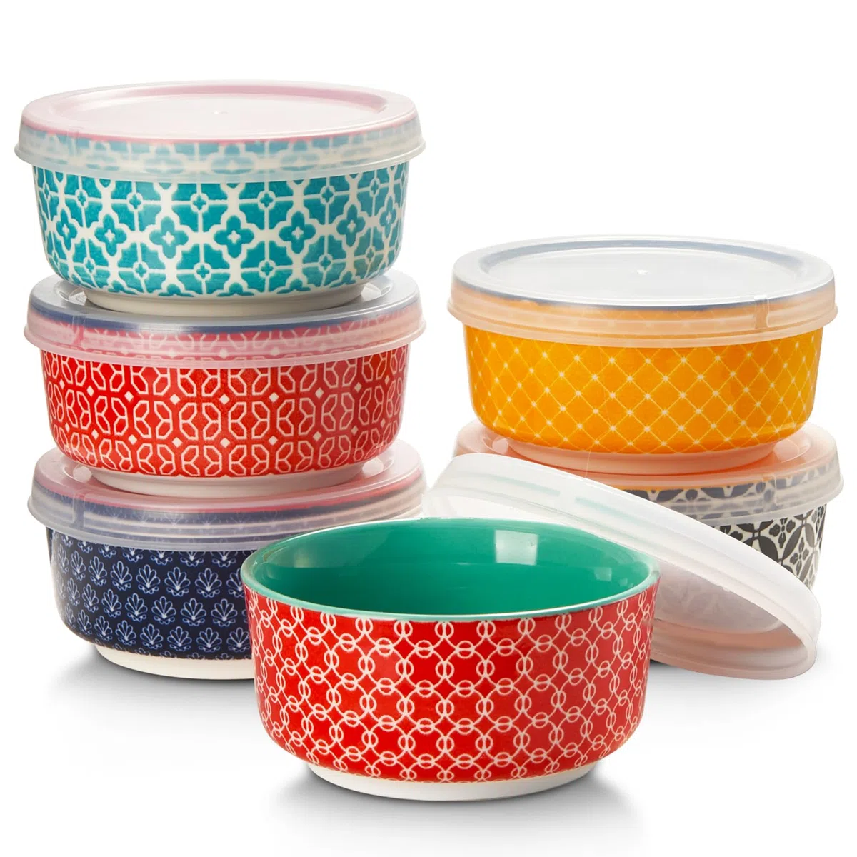 DOWAN Ciotole per Salse in Porcellana, 176 ml Ciotole per Dessert Set da 6 con Coperchi - Ciotola Impilabile per Salse, Snack, Dessert, Tapas, Creme Brulée Ciotole, Multicolore