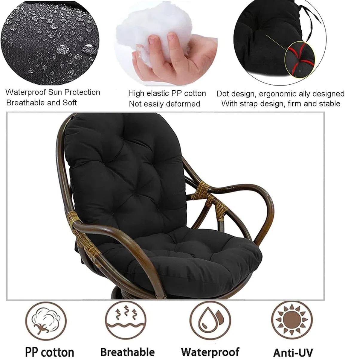 Cuscino singolo per dondolo da appendere, Cuscino per Sedia in Rattan in Vimini Appeso Girevole per Sedie Reclinabili E Poltrone(Light grey)