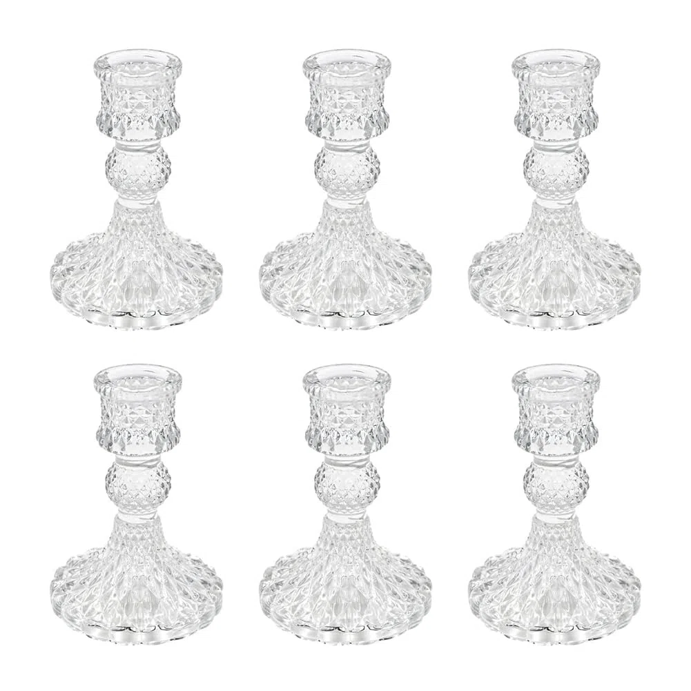Portacandele in Vetro Set da 6, Portacandele Conici Trasparenti A Forma di Diamante per Centrotavola, Decorazioni per La Casa