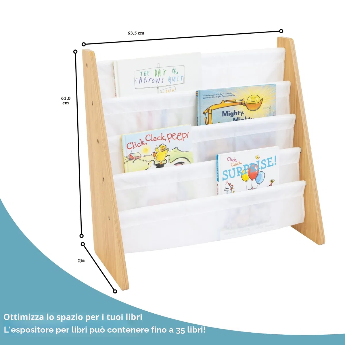 HumbleCrew Libreria Bambini Elegante: Scaffale 4 Ripiani per Libri, Design Naturale/Bianco, Perfetta per Camerette Stile e Letture Creative