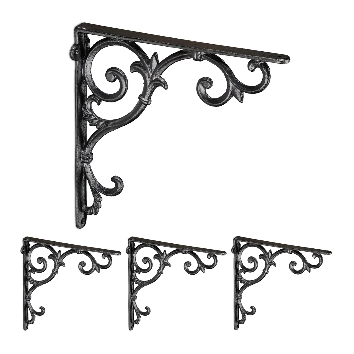 Relaxdays Set 4 Reggimensola da Muro, Staffe per Mensole, HLP: 24,5x4x24,5 cm, Supporti Angolari Ripiani Vintage, Nero