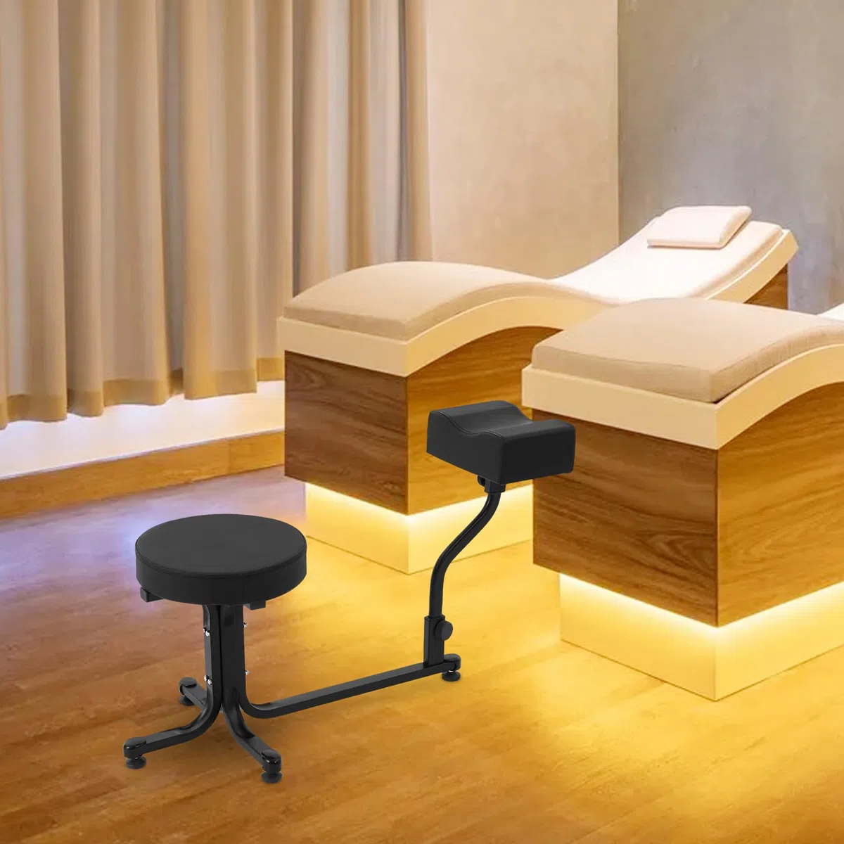 Sgabello per pedicure con poggiapiedi, carico fino a 100 kg, per saloni di unghie e uso domestico, con cuscino in poliuretano e base antiscivolo (nero)