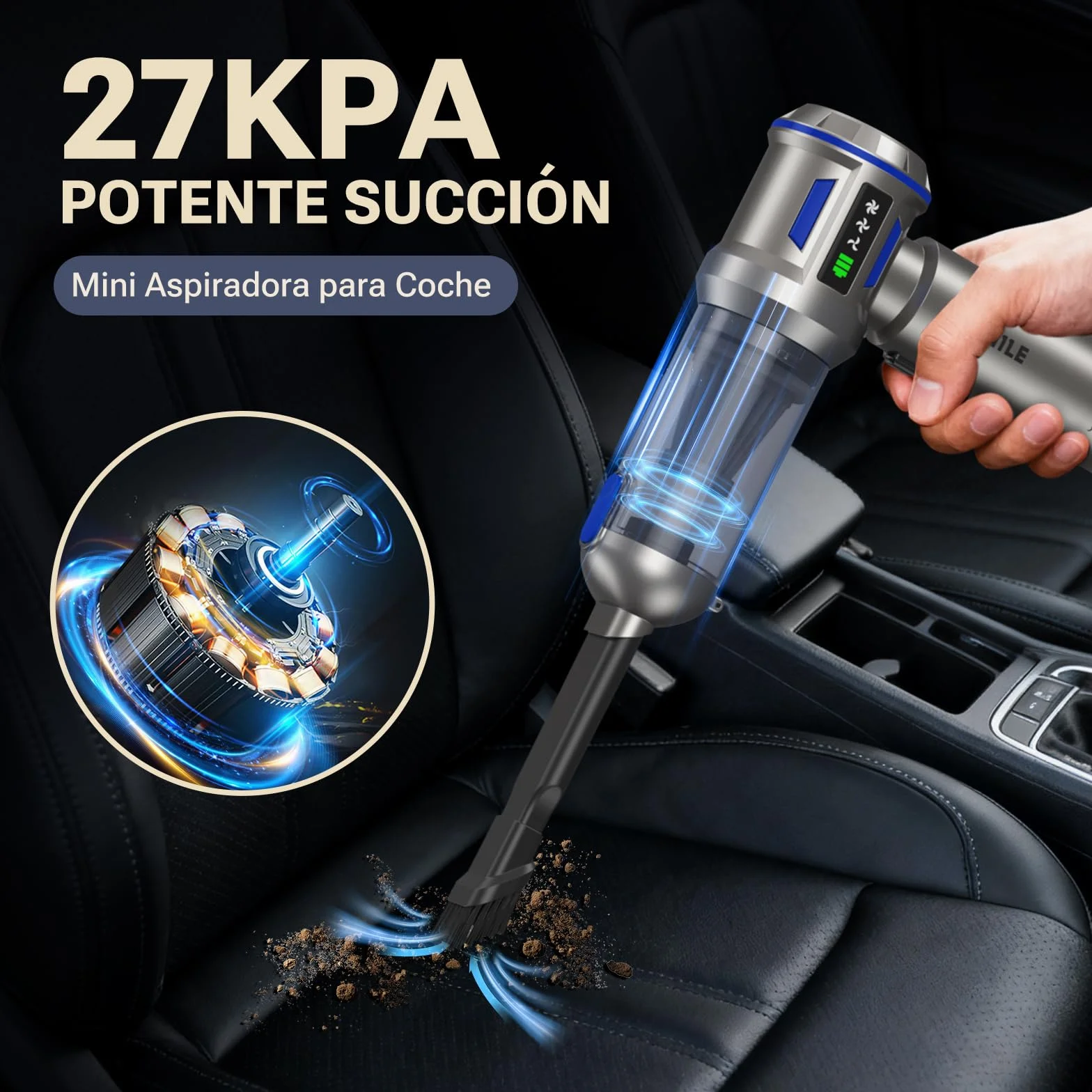 Yomile Aspirabriciole Senza Fili, 27000PA 4 in 1 Aspirapolvere per Auto Portatile,Aspiratore e Soffiatore con Motore Brushless Mini Aspirabriciole Senza Fili Potente per Auto Casa (AD10, 27000)