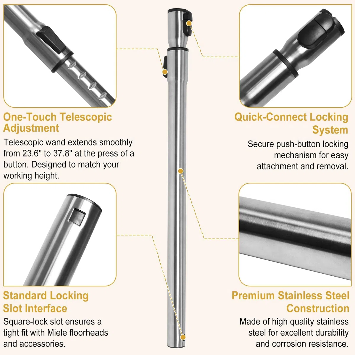 Tubo Telescopico Aspirapolvere 35 mm Compatibile con Miele C2 C3 S2 S4 S5 S6 S8 S8340, Regolabile 60-96 cm, Ricambio Universale tra Impugnatura e Spazzola Pavimento