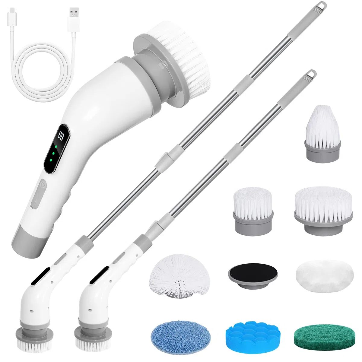 9 in 1 Spazzola Rotante Pulizia Casa, Spazzola Elettrica per Pulizia Grande Potenza per Cucina, Auto, Piastrelle, Pareti, Pavimenti, Doccia, Lavavetri Elettrico con 3 Velocità Regolabili