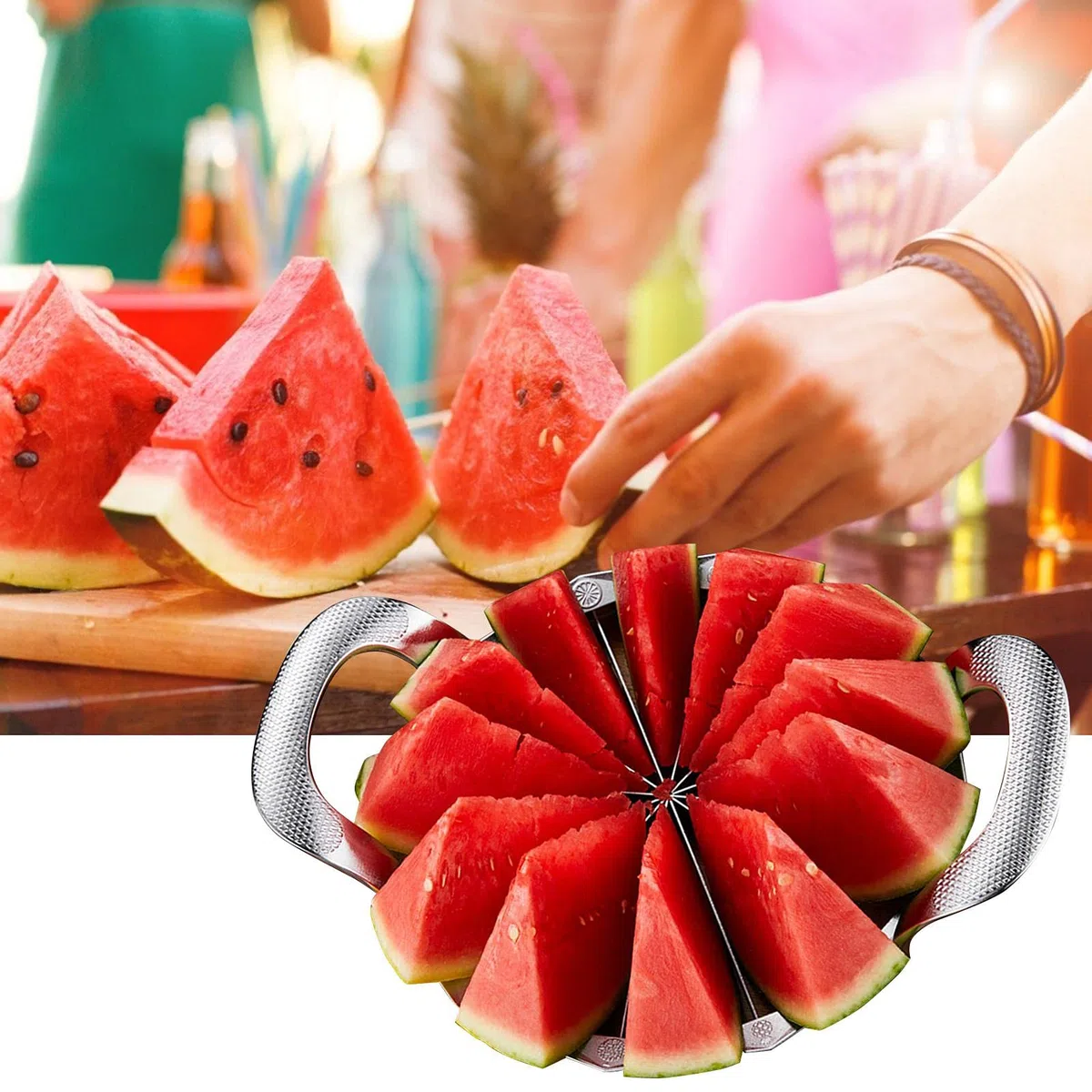 Grande taglia melone con protezione lama in acciaio inox con manico per melone, anguria, melone, melone, melone