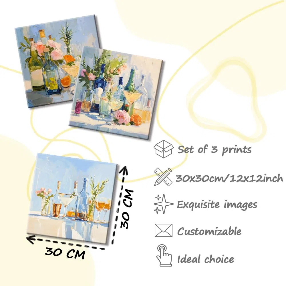 PIY PAINTING 3 Parties Quadri Moderni Soggiorno Con Cornice Bottiglia di Vetro Opere d'Arte Moderna Stampe e Quadri Su Tela Dipinti Stampe Su Tela Quadro Ufficio Cucina Camera Da Letto 30x30 cm