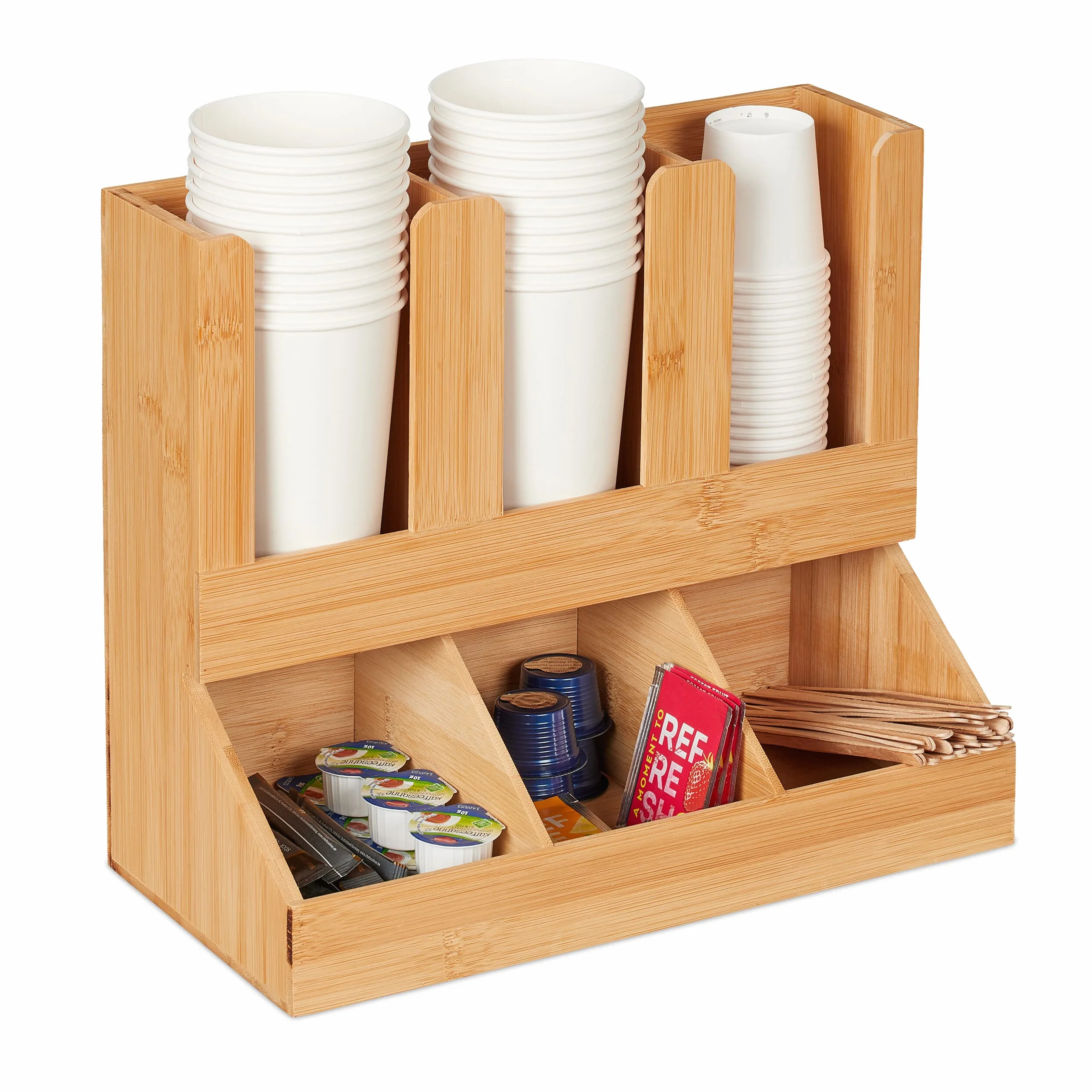 Relaxdays Organizzatore Porta Bicchieri, 6 Scomparti, Organizer 6 Scomparti per Caffetteria, 29,5x34,5x17 cm, Naturale