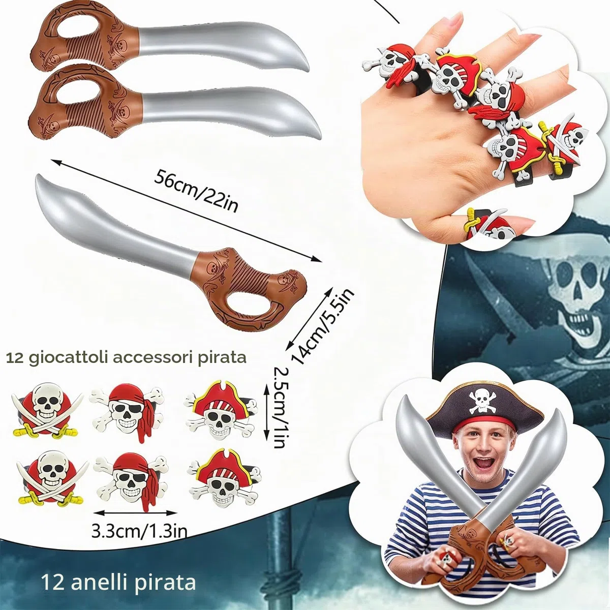 Accessori per Feste a Tema Pirata, 96 Pezzi Compleanno Bambini, Regalini Festa, Cappello Pirata