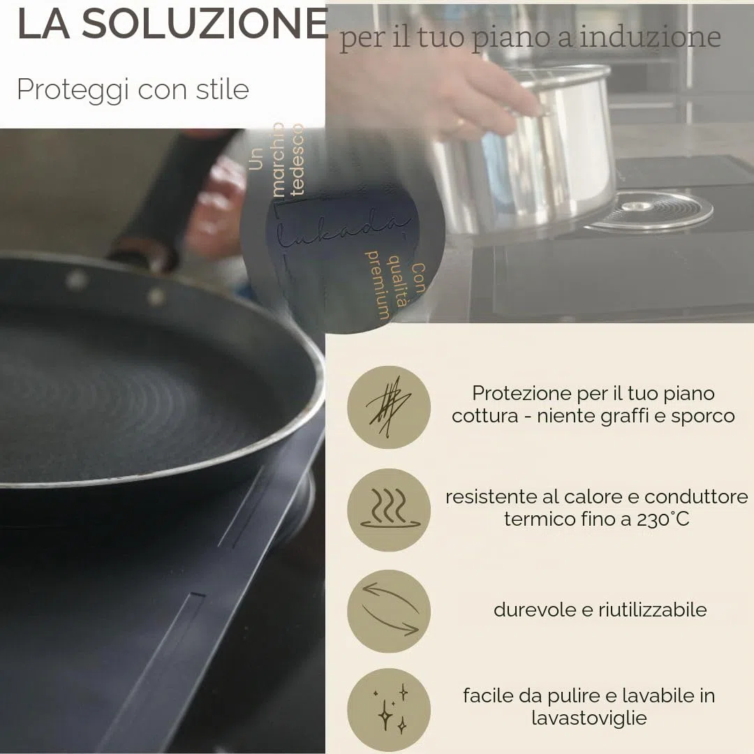 Lukada Tappetino a induzione, 100% silicone per induzione, set da 2 pezzi, nero, protezione per induzione, tappetino da forno, protezione per piano cottura, sottopentola, grande 25 x 45 cm, perfetto