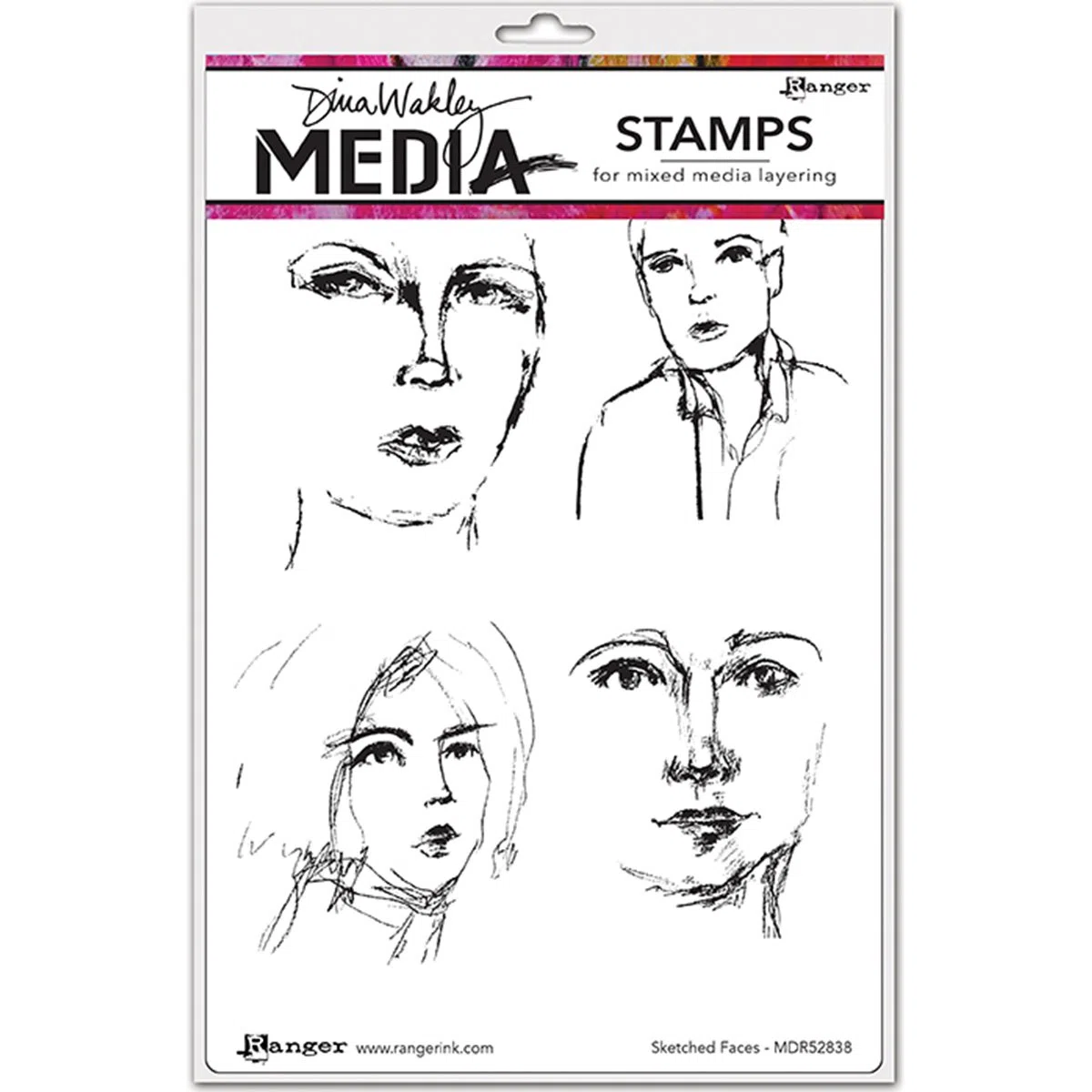 Ranger Dina Wakley Media Francobolli Sketched Faces, Materiale Sintetico, Multicolore, 23 x 16 x 0.6 cm