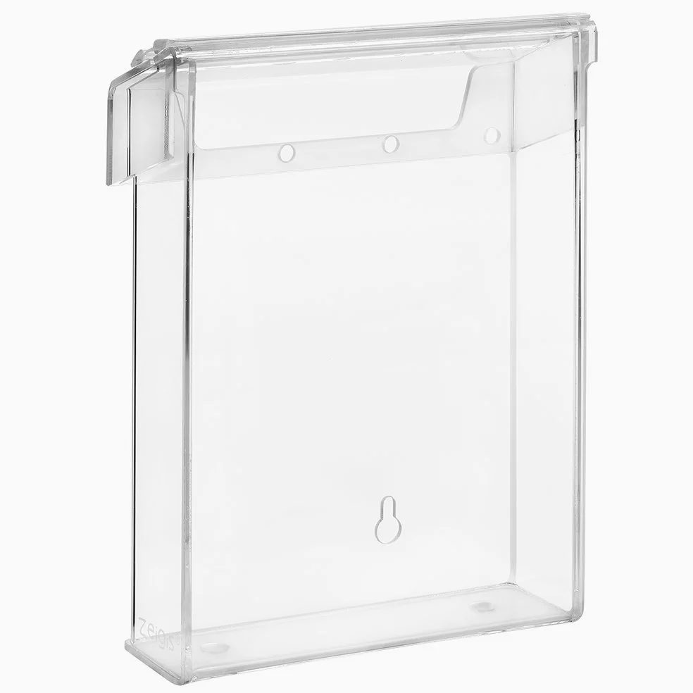 zeigis® – Espositore per volantini in formato verticale DIN A5, resistente alle intemperie, per l’ambiente esterno, con coperchio, in vetro acrilico trasparente