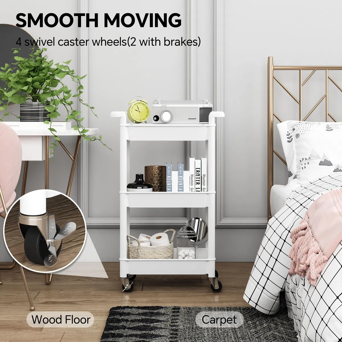 Steehoom Carrello portautensili a 3 livelli con piano superiore di copertura, carrello mobile con ruote bloccabili, carrello portaoggetti multifunzione per ufficio, bagno, cucina, giardino, lavanderia