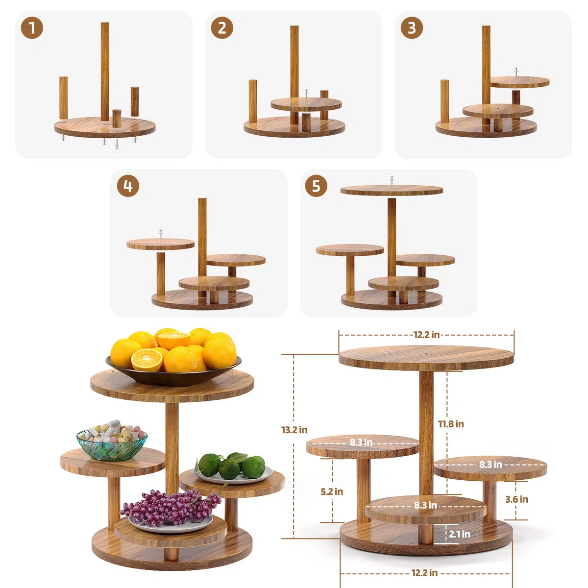 HURZMORO Alzata a 4 piani per 50 cupcake, supporto per dessert, torte, ciambelle, frutta e salatini per Natale, matrimonio, compleanno